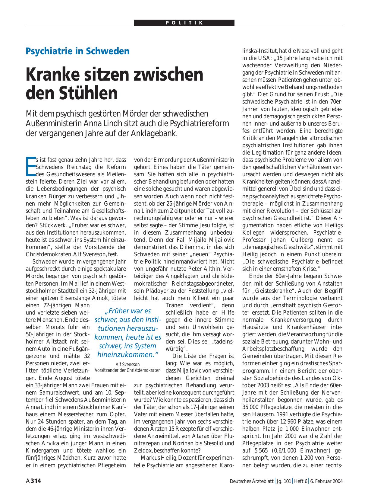 Vorschauseite 1: Psychiatrie in Schweden: Kranke sitzen zwischen den Stühlen