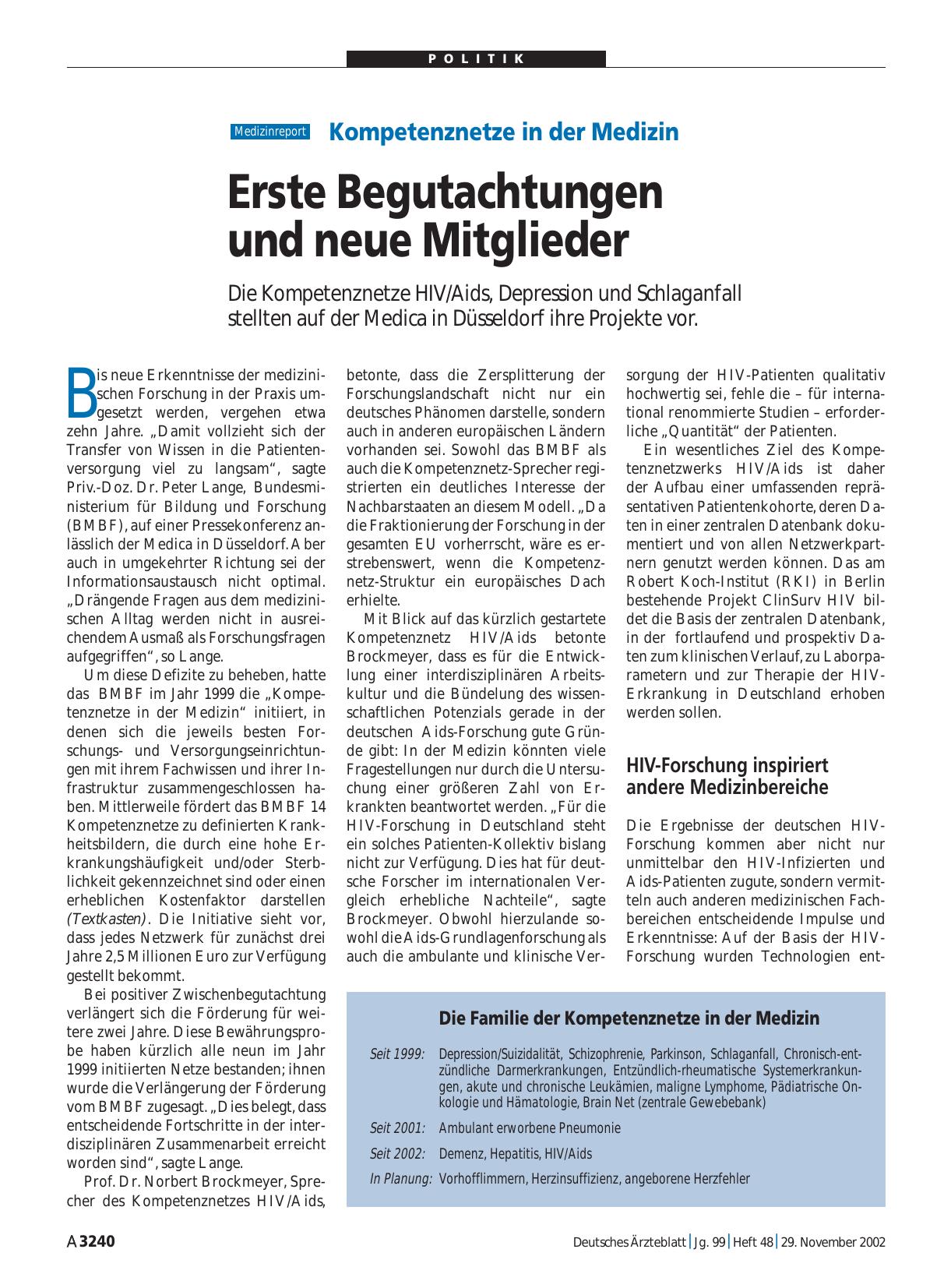 Vorschauseite 1: Die Familie der Kompetenznetze in der Medizin