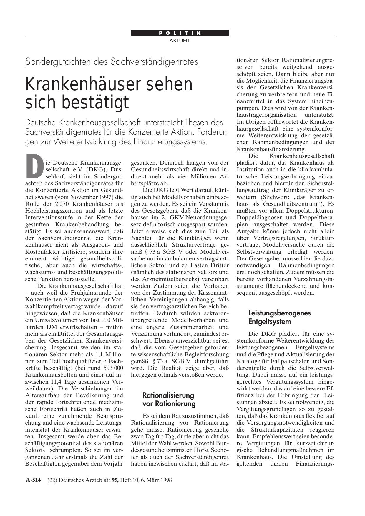 Vorschauseite 1: Sondergutachten des Sachverständigenrates: Krankenhäuser sehen sich bestätigt