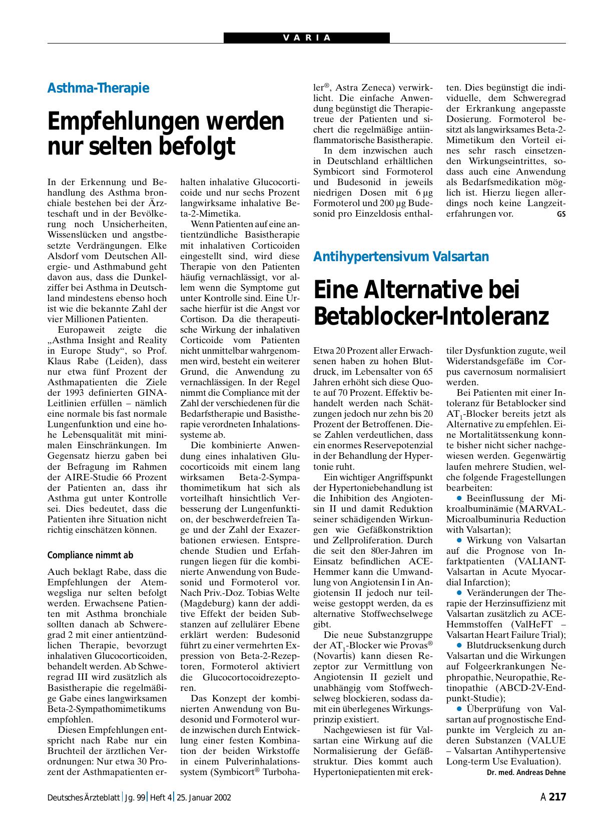 Vorschauseite 1: Antihypertensivum Valsartan: Eine Alternative bei Betablocker-Intoleranz