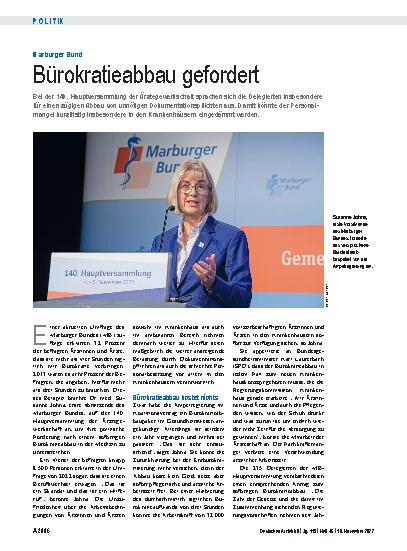 Vorschauseite 1: Marburger Bund: Bürokratieabbau gefordert
