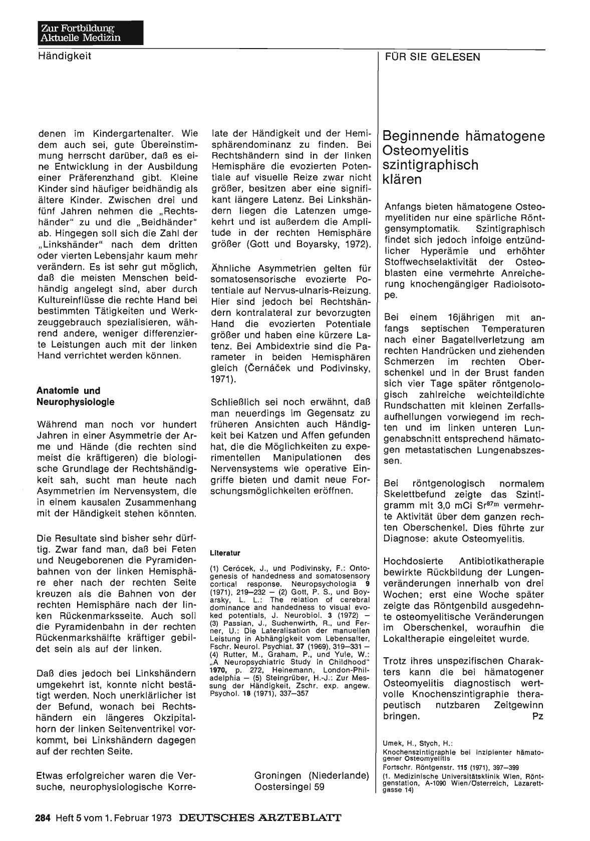 Vorschauseite 1: Beginnende hämatogene Osteomyelitis szintigraphisch klären