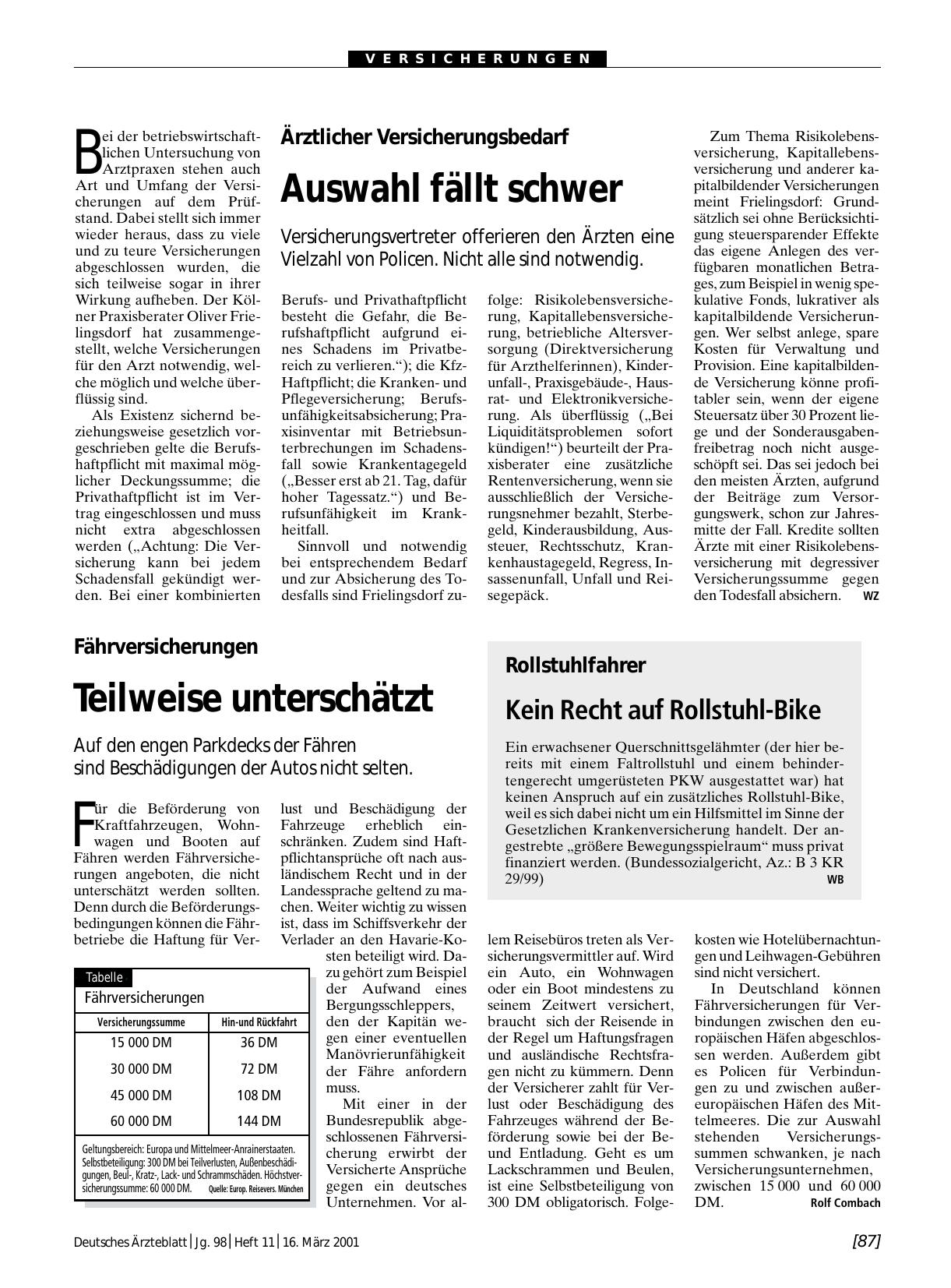 Vorschauseite 1: Fährversicherungen: Teilweise unterschätzt