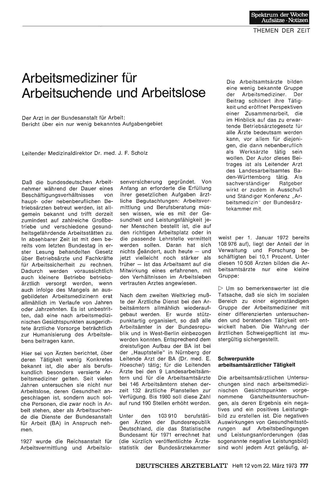 Vorschauseite 1: Arbeitsmediziner für Arbeitsuchende und Arbeitslose
