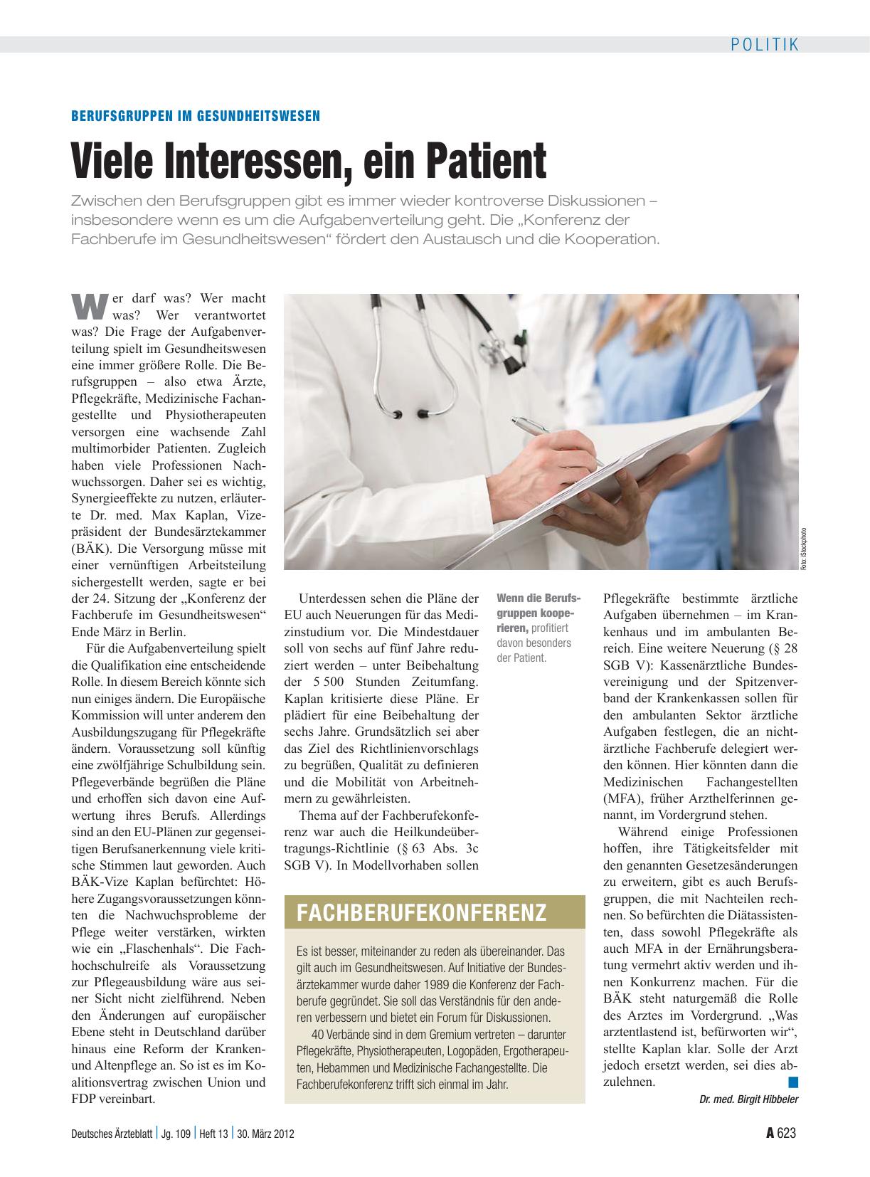 Vorschauseite 1: Berufsgruppen im Gesundheitswesen: Viele Interessen, ein Patient