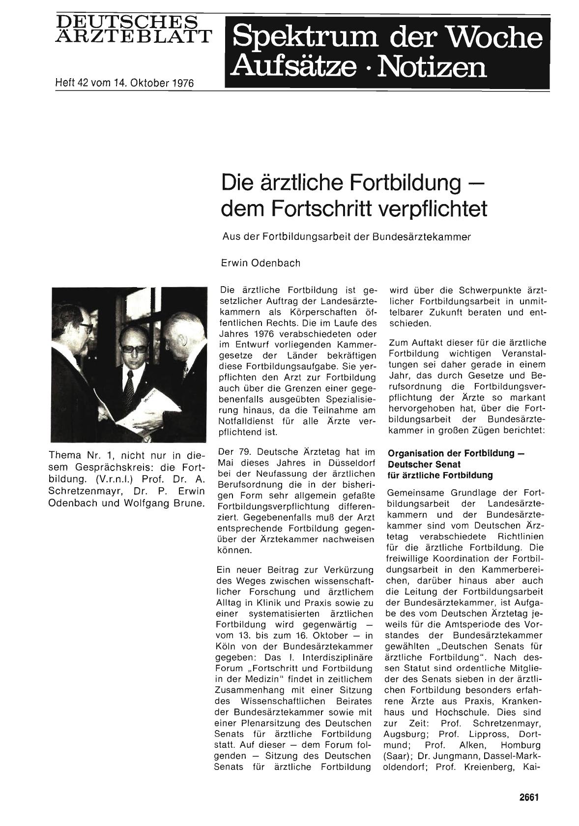 Vorschauseite 1: Die ärztliche Fortbildung — dem Fortschritt verpflichtet: Aus der Fortbildungsarbeit der Bundesärztekammer