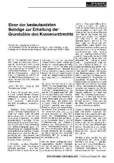 Vorschauseite 1: Einer der bedeutendsten Beiträge zur Erhaltung der Grundsätze des Kassenarztrechts