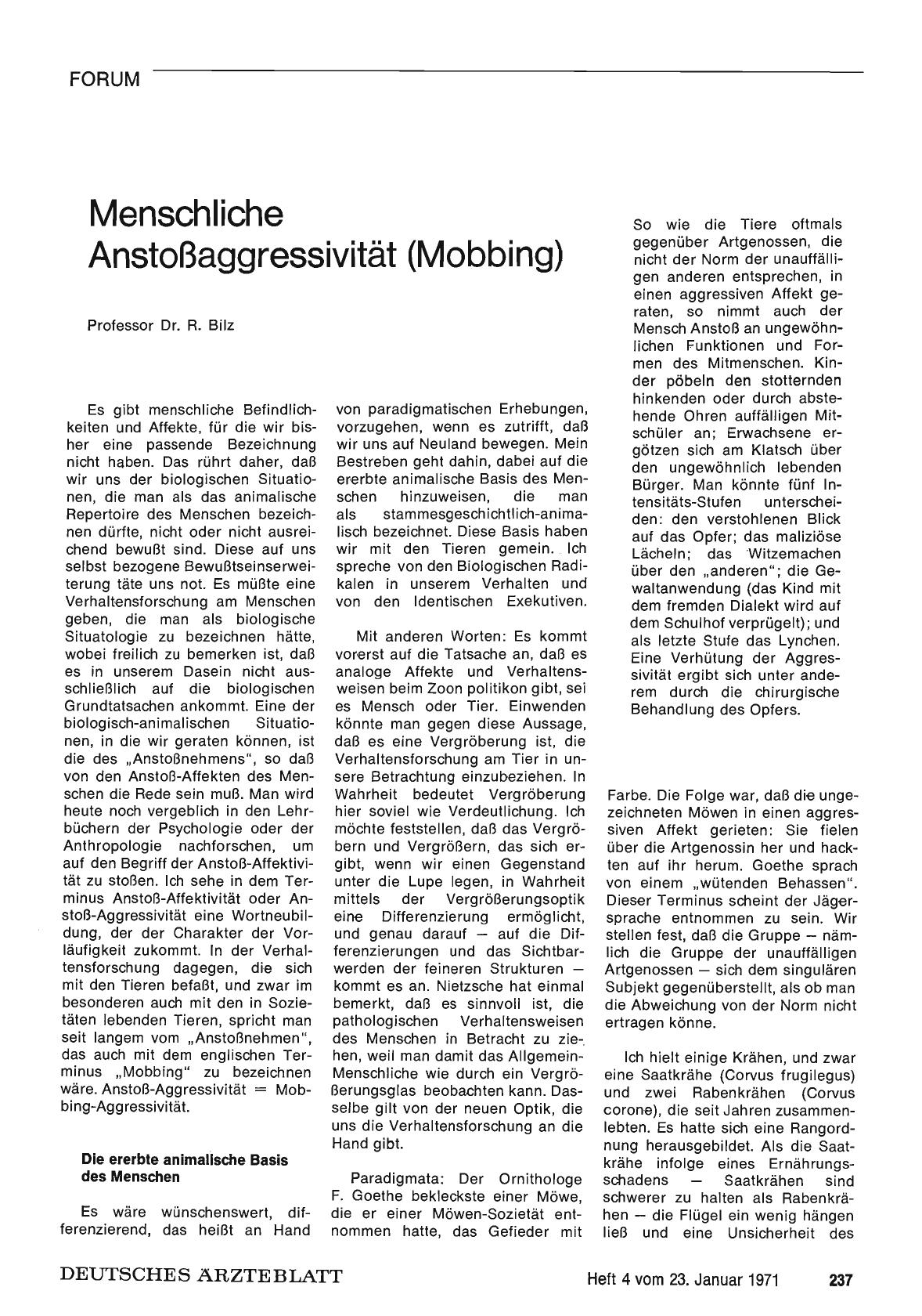 Vorschauseite 1: Menschliche Anstoßaggressivität (Mobbing)