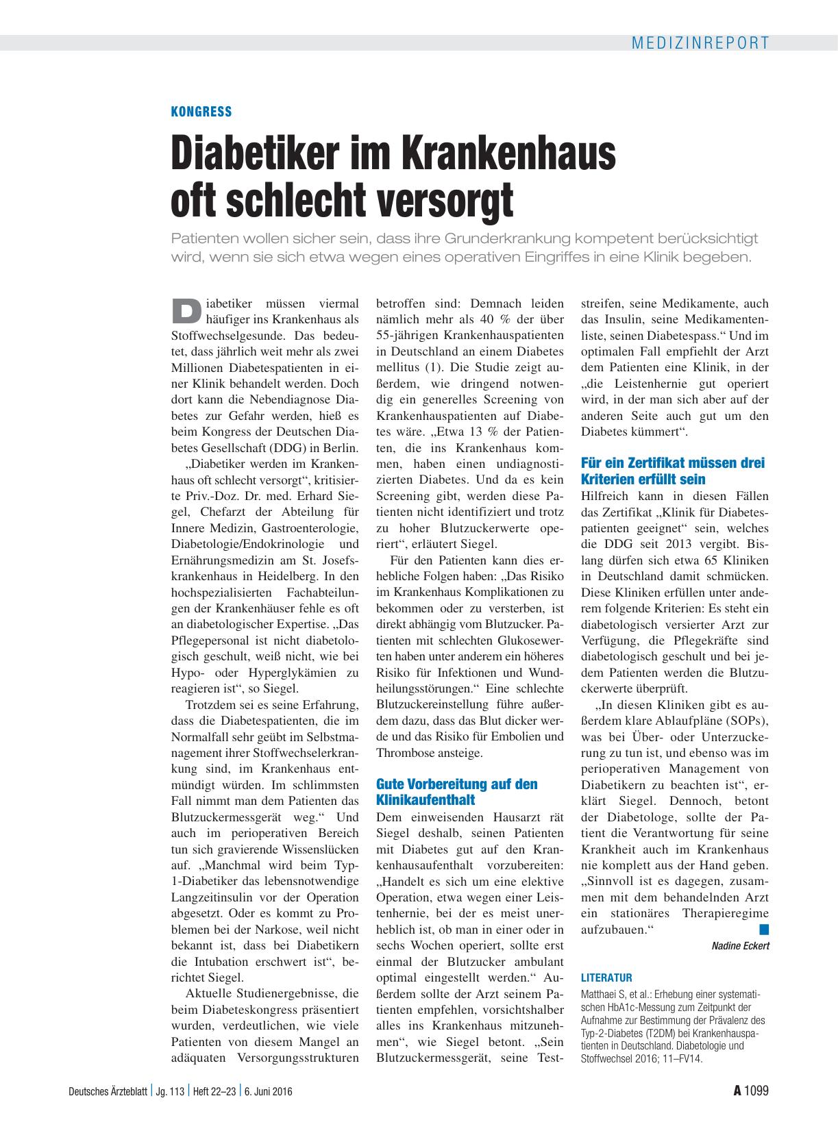 Vorschauseite 1: Kongress: Diabetiker im Krankenhaus oft schlecht versorgt