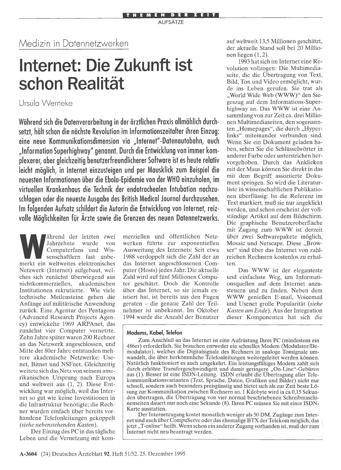Vorschauseite 1: Medizin in Datennetzwerken: Internet: Die Zukunft ist schon Realität