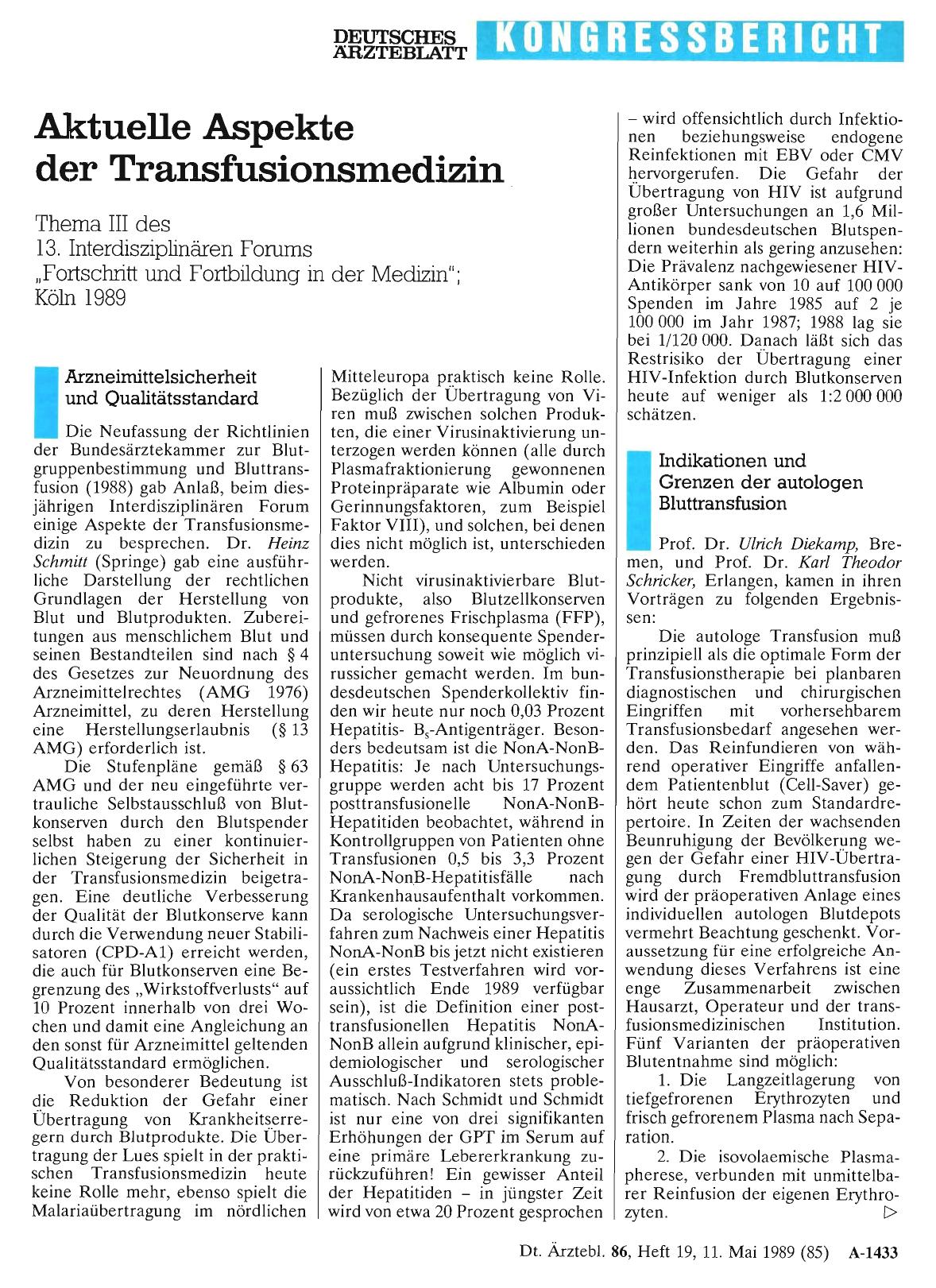 Vorschauseite 1: Aktuelle Aspekte der Transfusionsmedizin