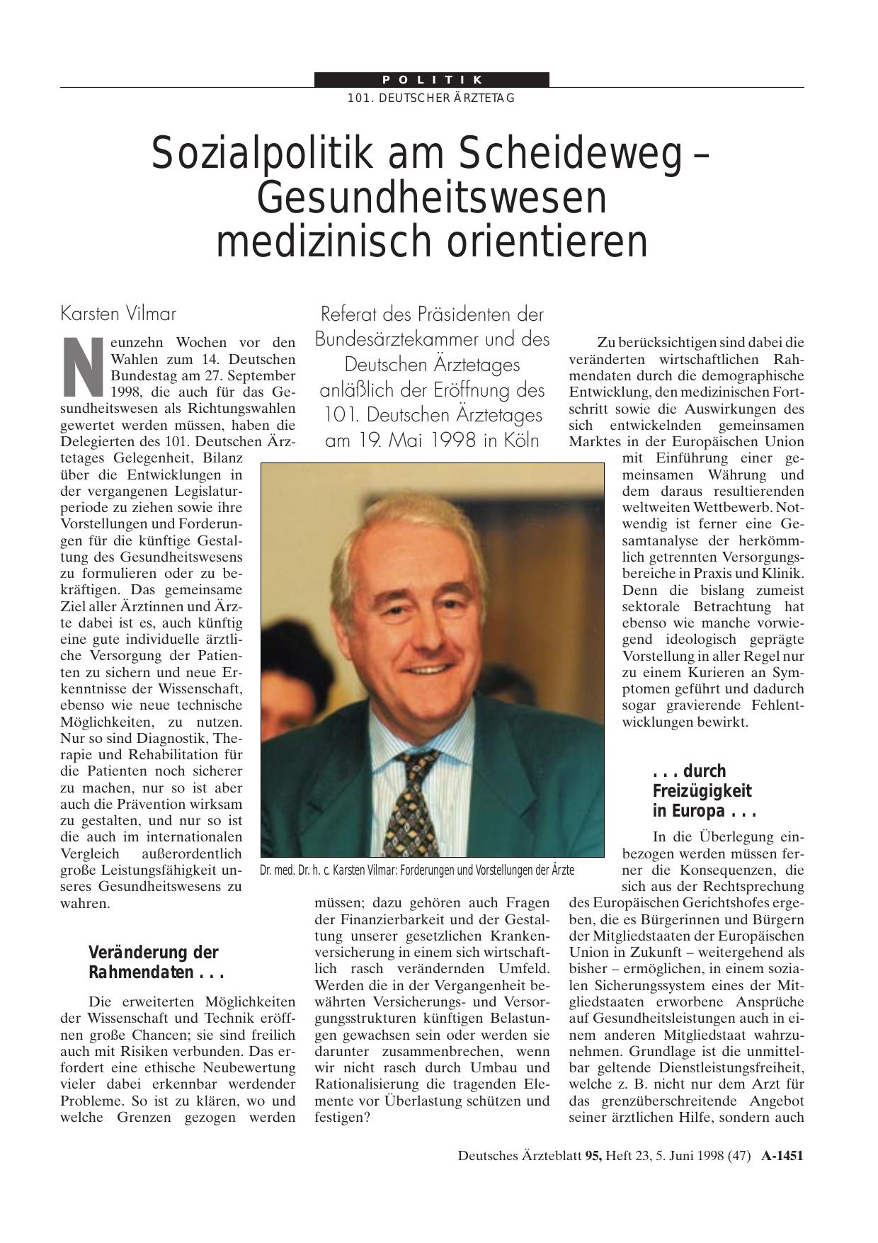 Vorschauseite 1: Sozialpolitik am Scheideweg - Gesundheitswesen medizinisch orientieren