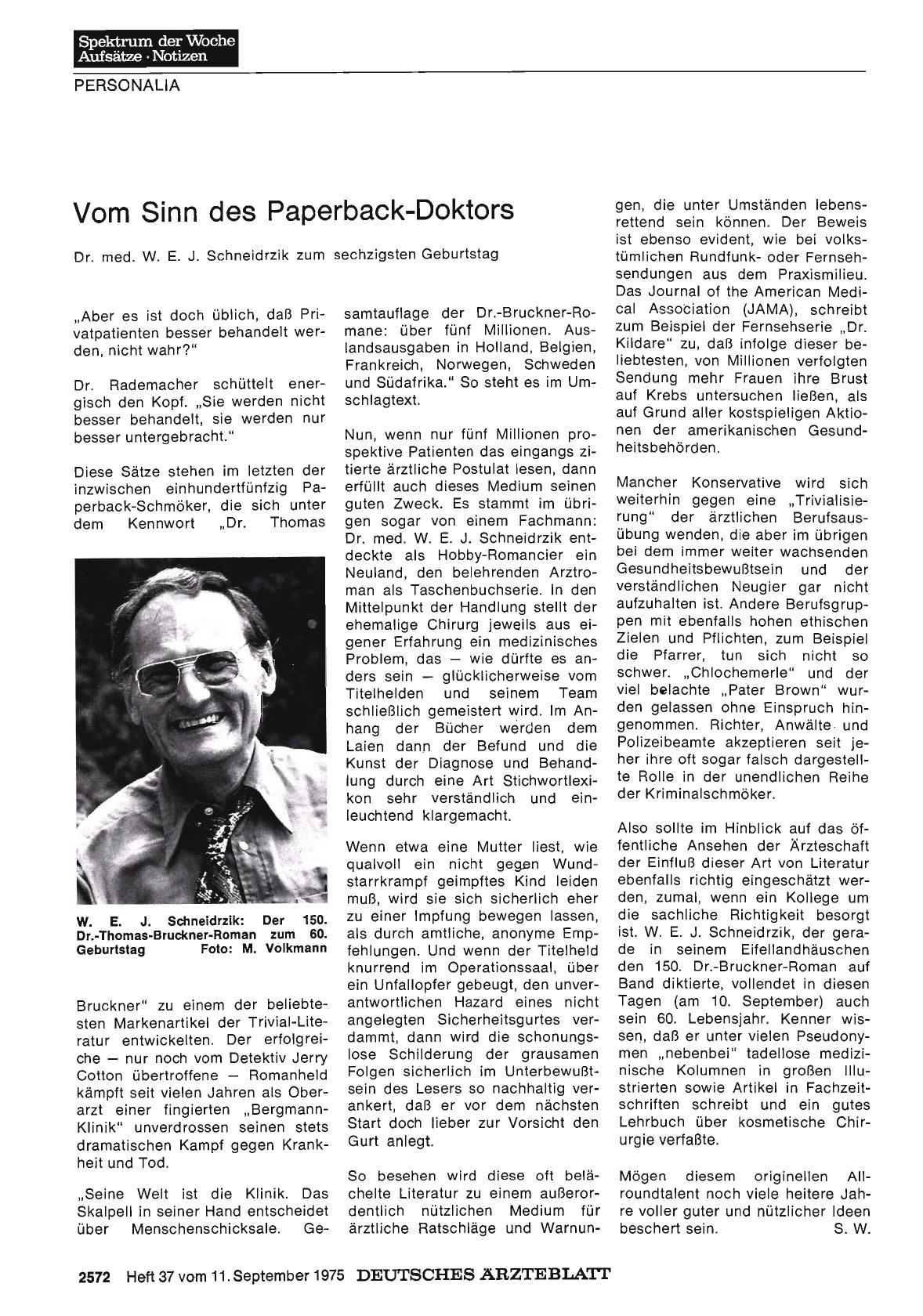 Vorschauseite 1: Vom Sinn des Paperback-Doktors: Dr. med. W. E. J. Schneidrzik zum sechzigsten Geburtstag