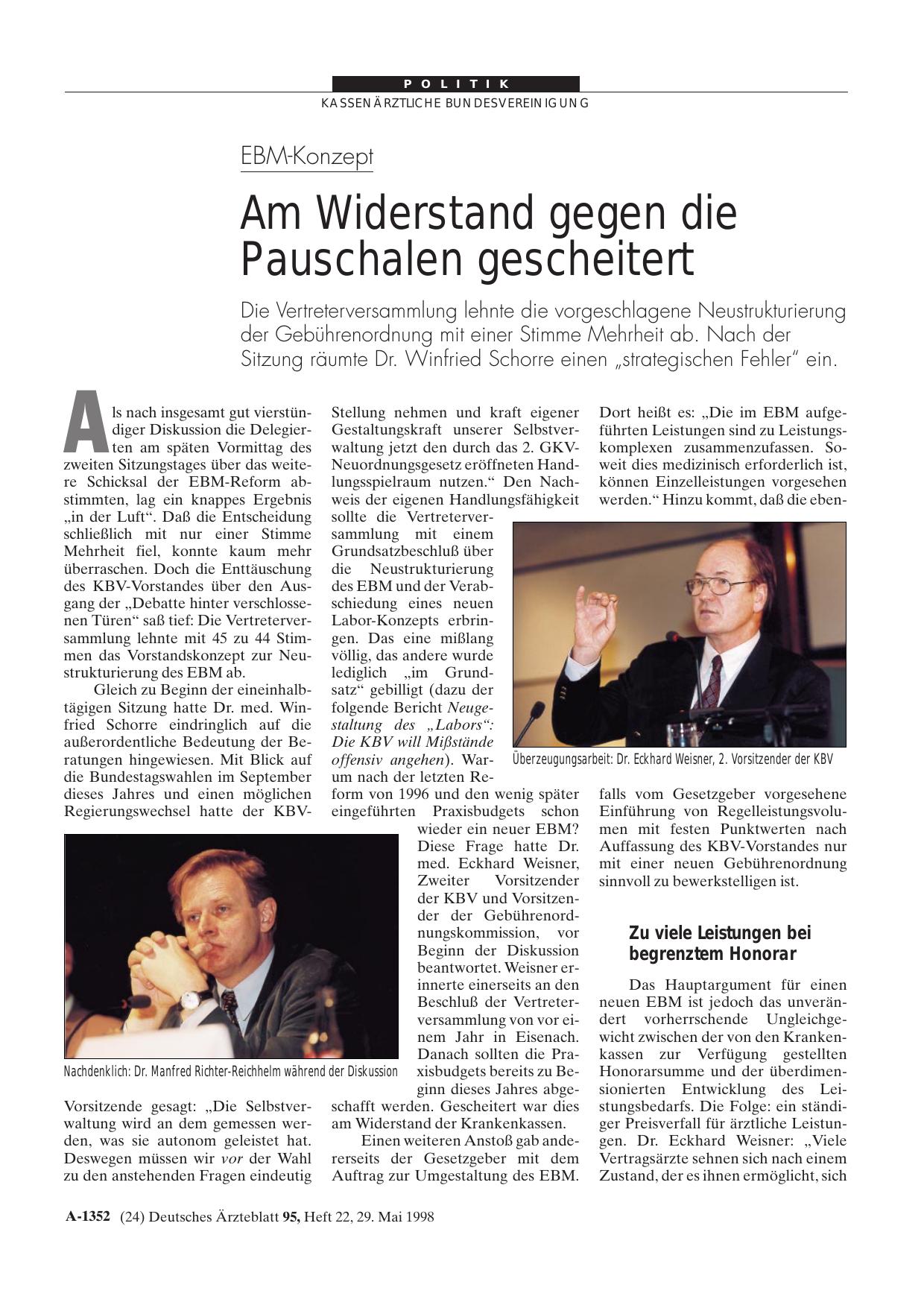 Vorschauseite 1: EBM-Konzept: Am Widerstand gegen die Pauschalen gescheitert