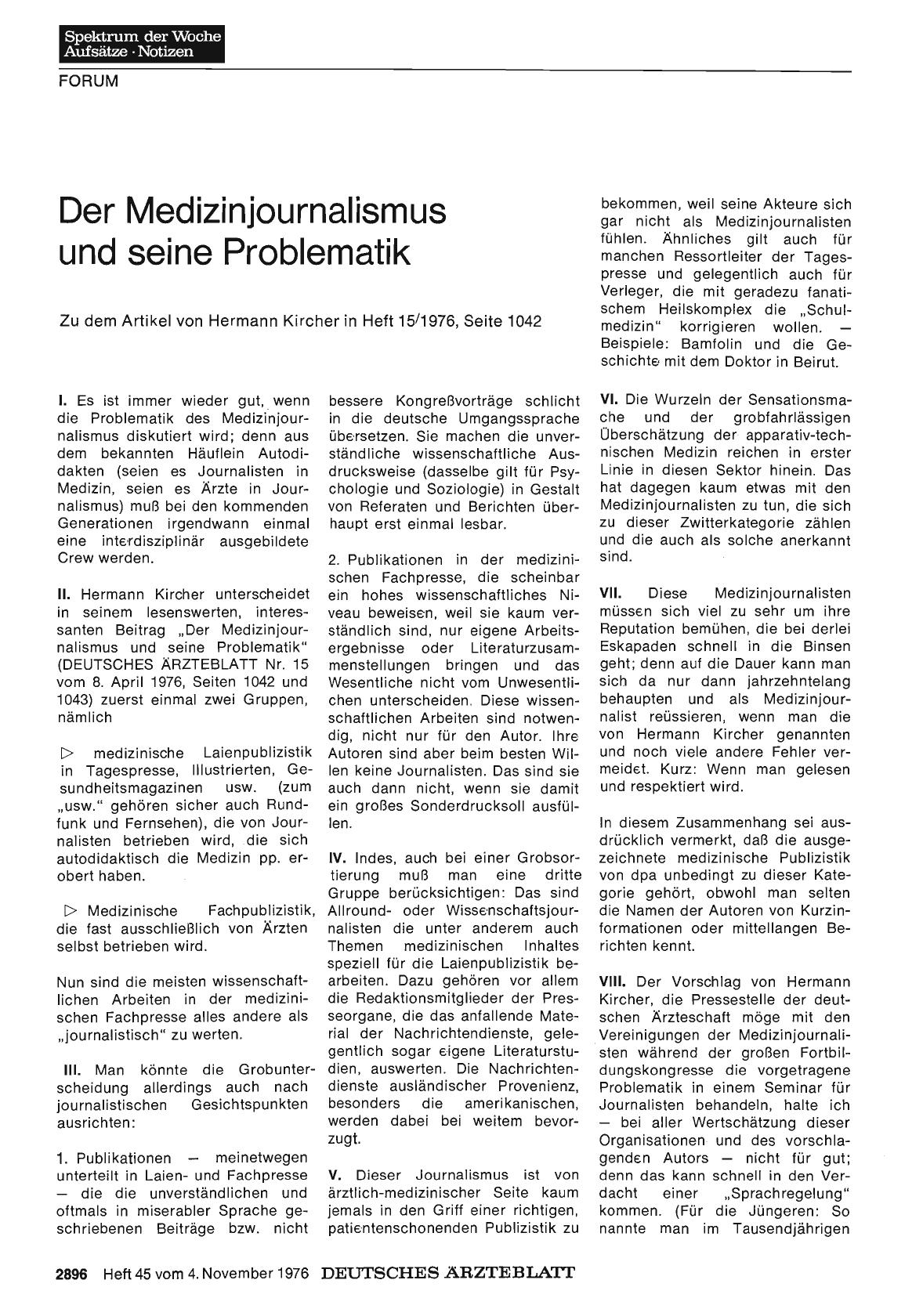 Vorschauseite 1: Der Medizinjournalismus und seine Problematik: Stellungnahme