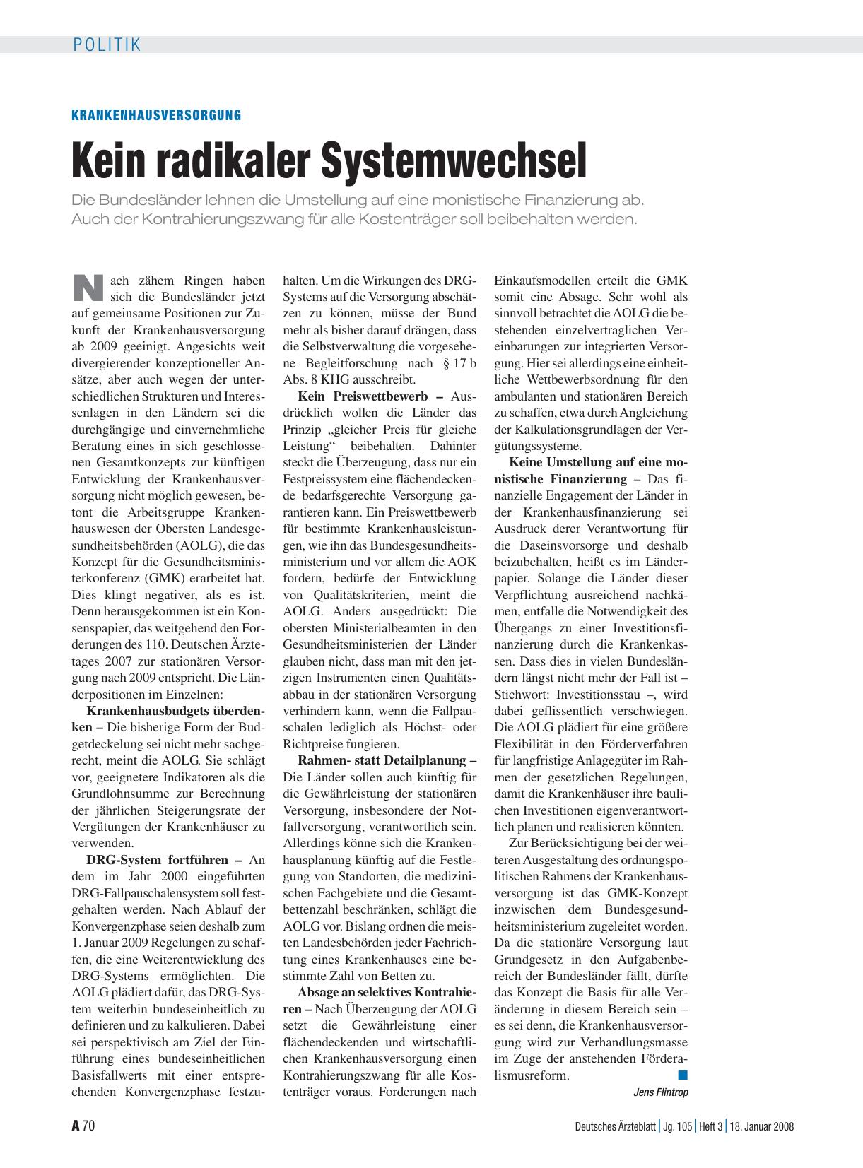Vorschauseite 1: Krankenhausversorgung: Kein radikaler Systemwechsel