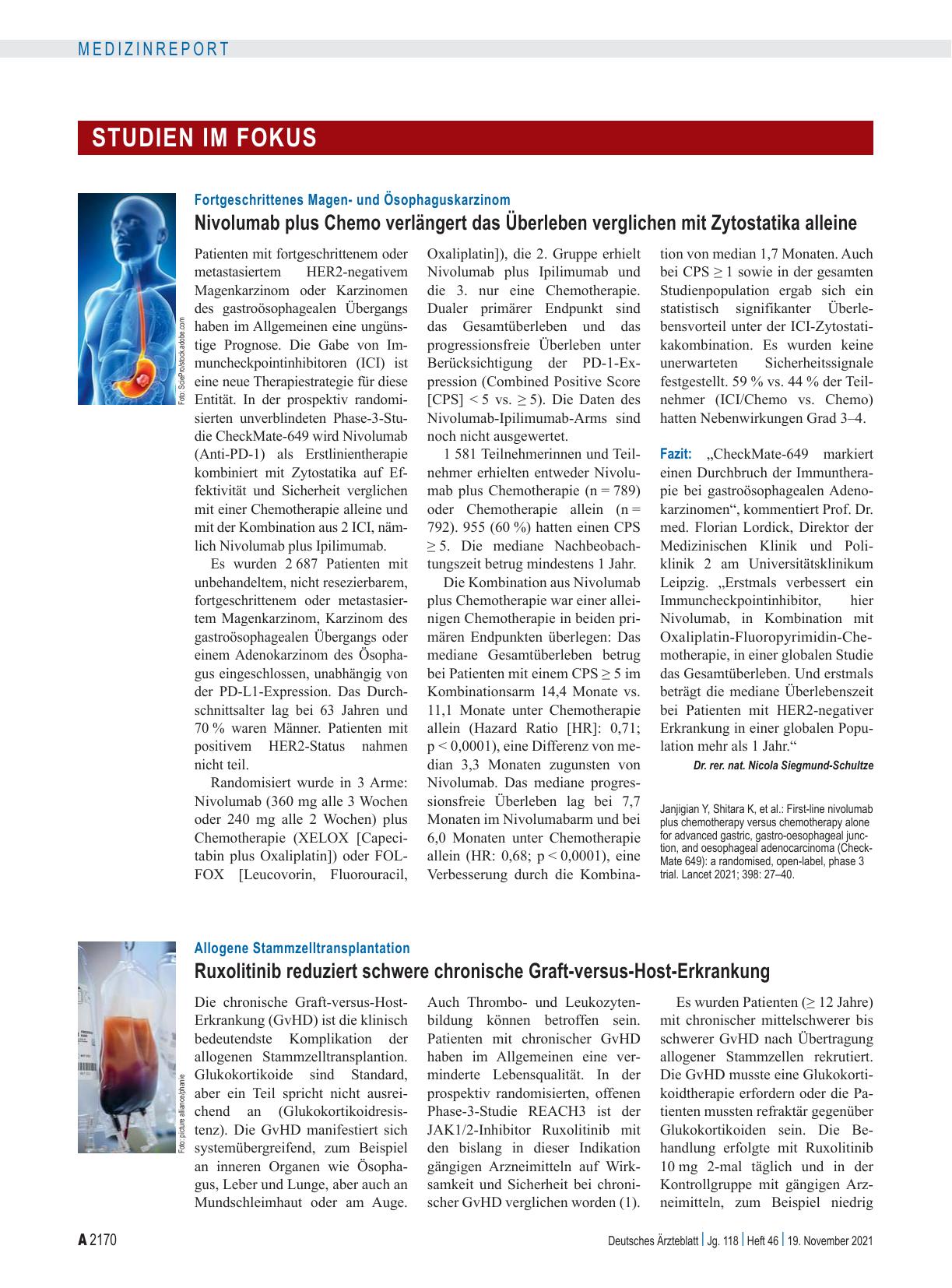 Vorschauseite 1: Allogene Stammzelltransplantation: Ruxolitinib reduziert schwere chronische Graft-versus-Host-Erkrankung
