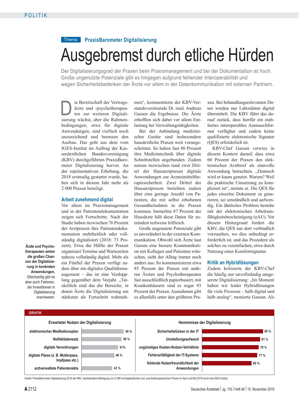 Vorschauseite 1: PraxisBarometer Digitalisierung: Ausgebremst durch etliche Hürden