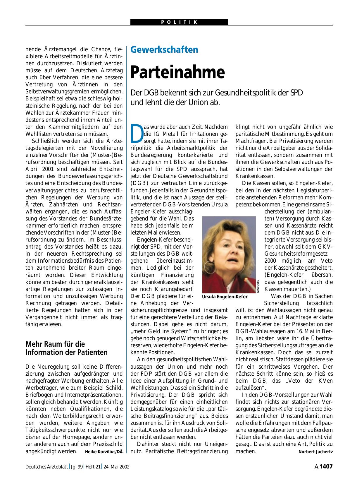 Vorschauseite 1: Gewerkschaften: Parteinahme