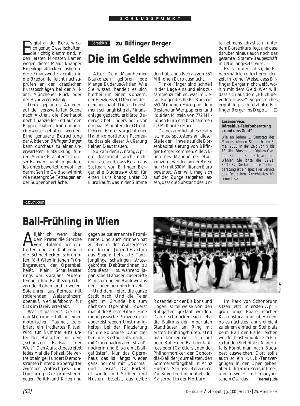 Vorschauseite 1: Leserservice: Börsebius-Telefonberatung „rund ums Geld“