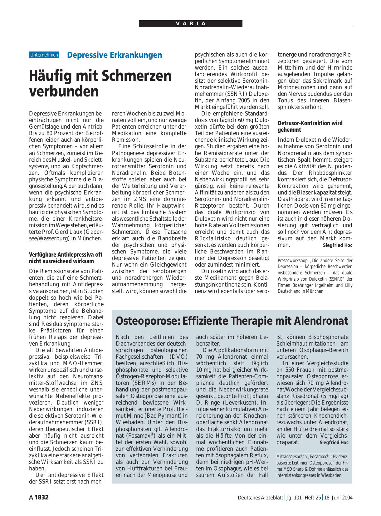 Vorschauseite 1: Depressive Erkrankungen: Häufig mit Schmerzen verbunden