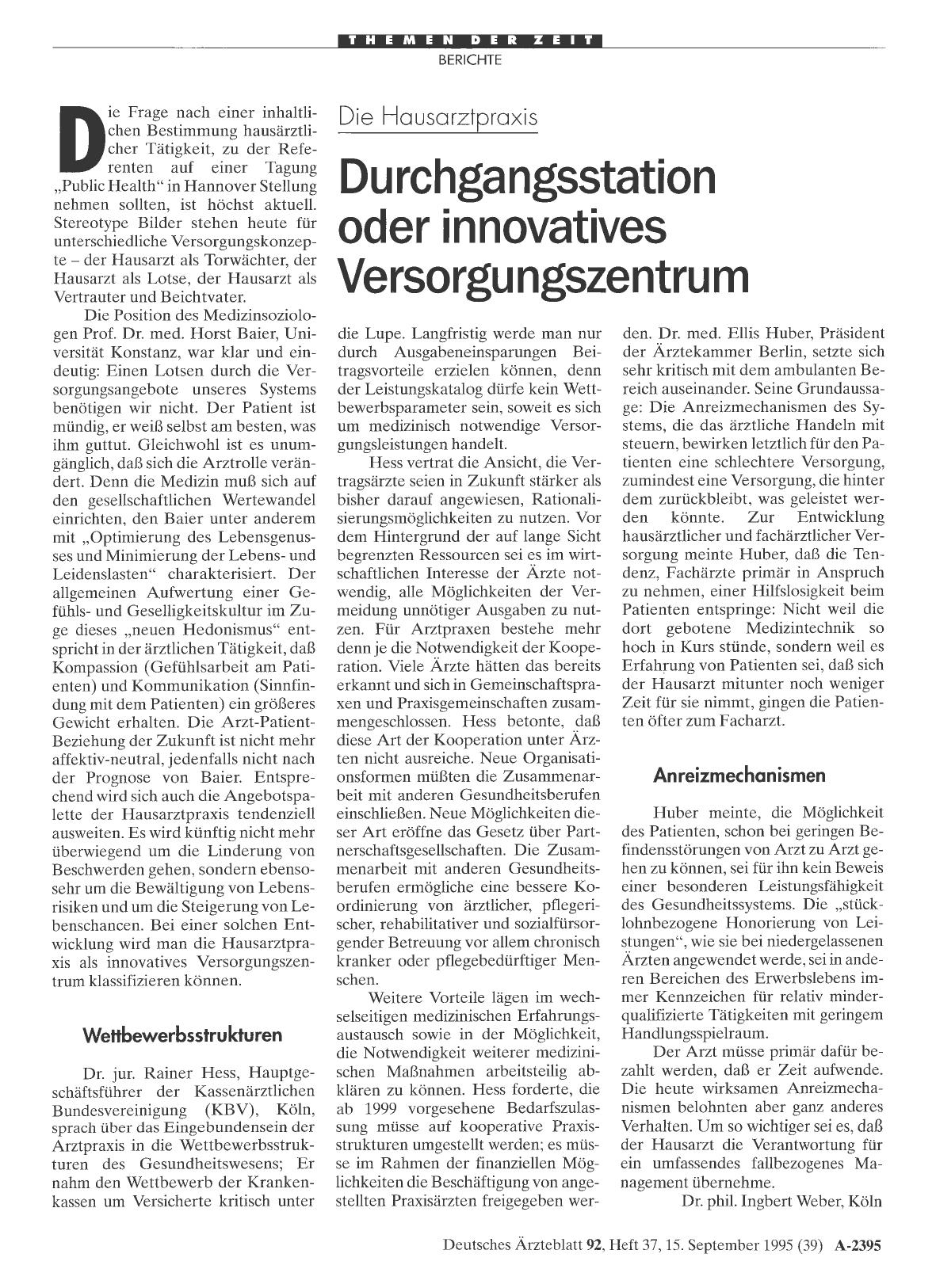 Vorschauseite 1: Die Hausarztpraxis: Durchgangsstation oder innovatives Versorgungszentrum