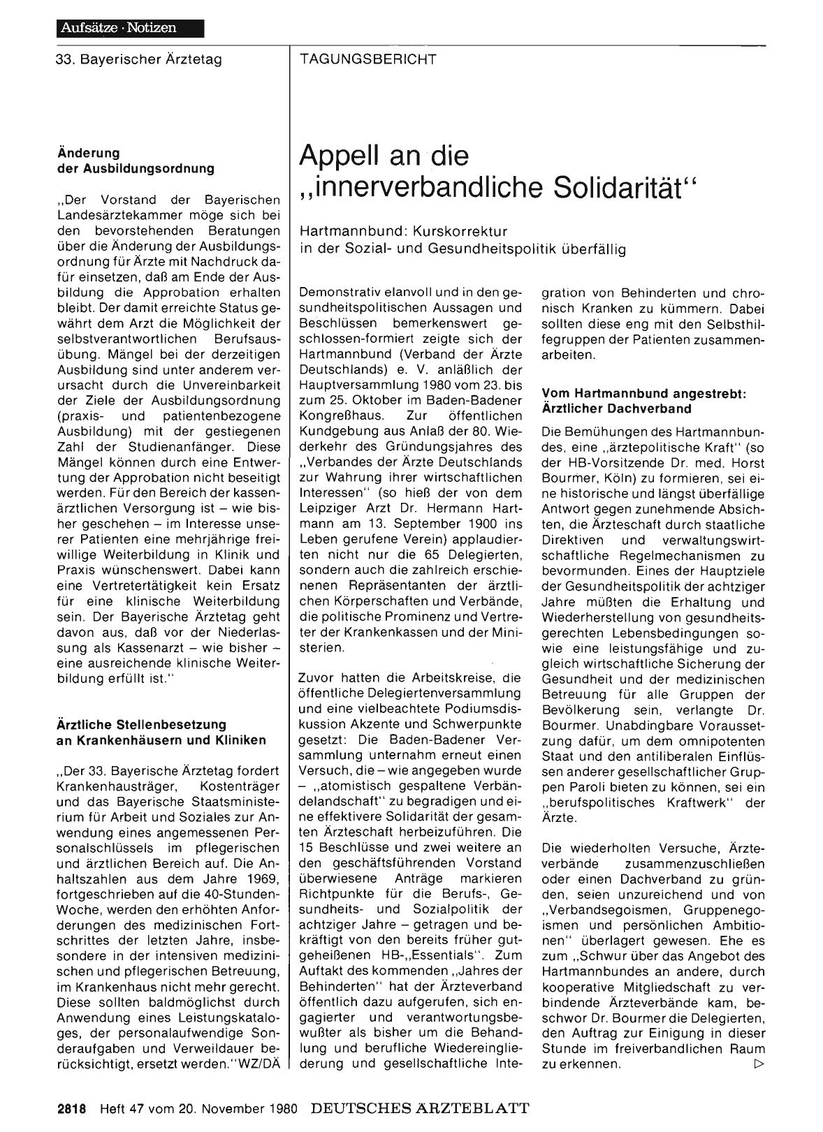 Vorschauseite 1: Appell an die „innerverbandliche Solidarität“ - Hartmannbund: Kurskorrektur in der Sozialund Gesundheitspolitik überfällig