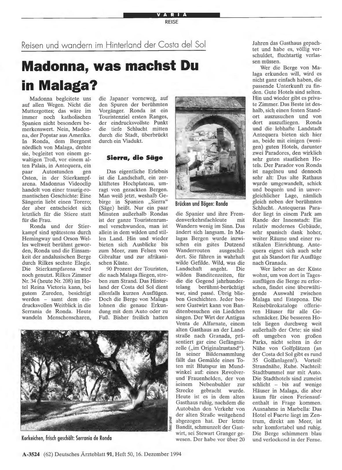 Vorschauseite 1: Reisen und wandern im Hinterland der Costa del Sol: Madonna, was machst Du in Malaga?