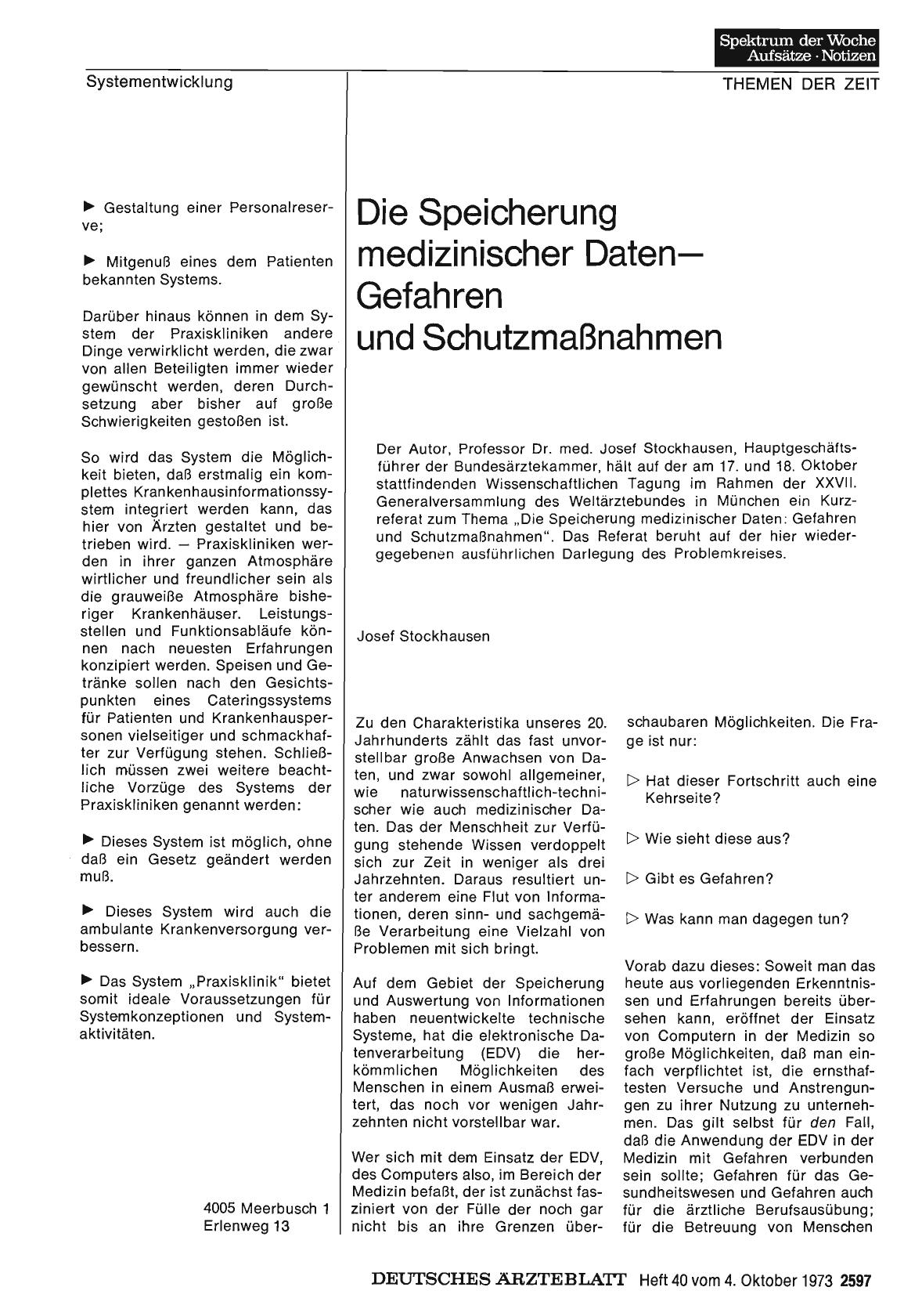 Vorschauseite 1: Die Speicherung medizinischer Daten - Gefahren und Schutzmaßnahmen