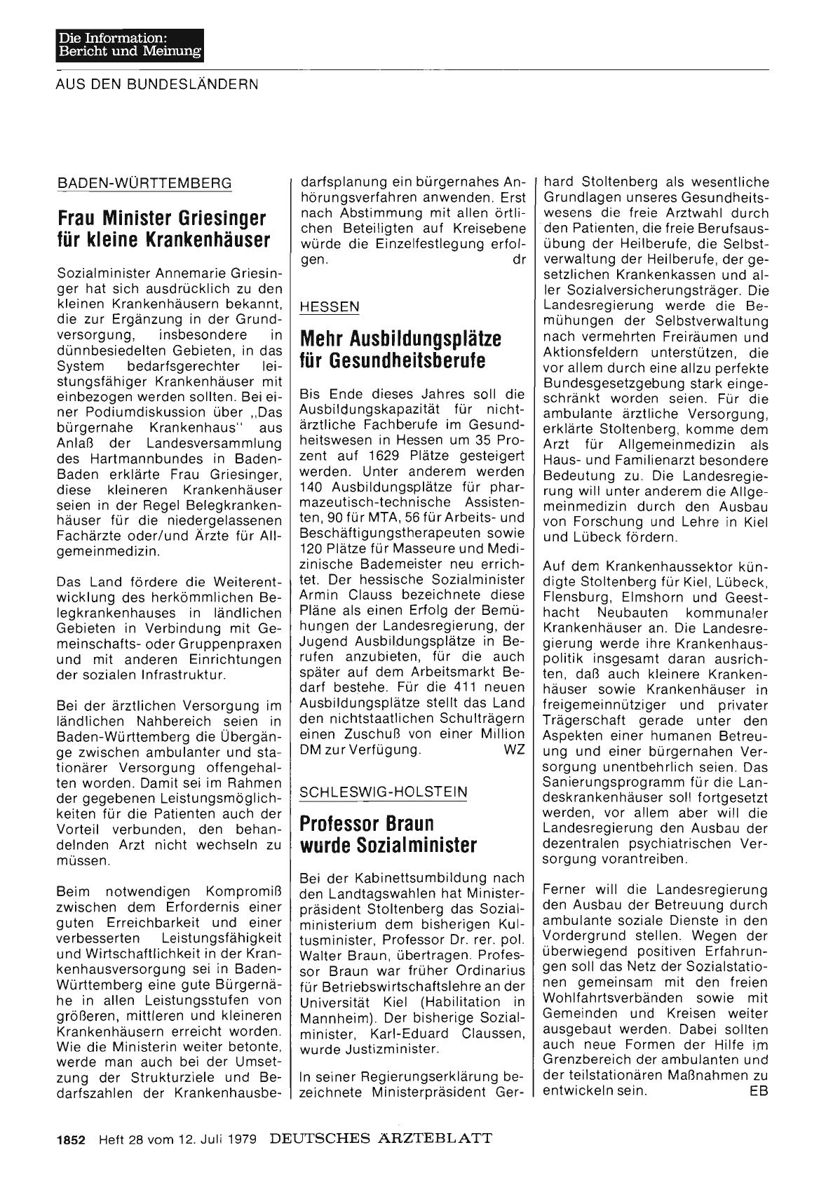 Vorschauseite 1: Frau Minister Griesinger für kleine Krankenhäuser
