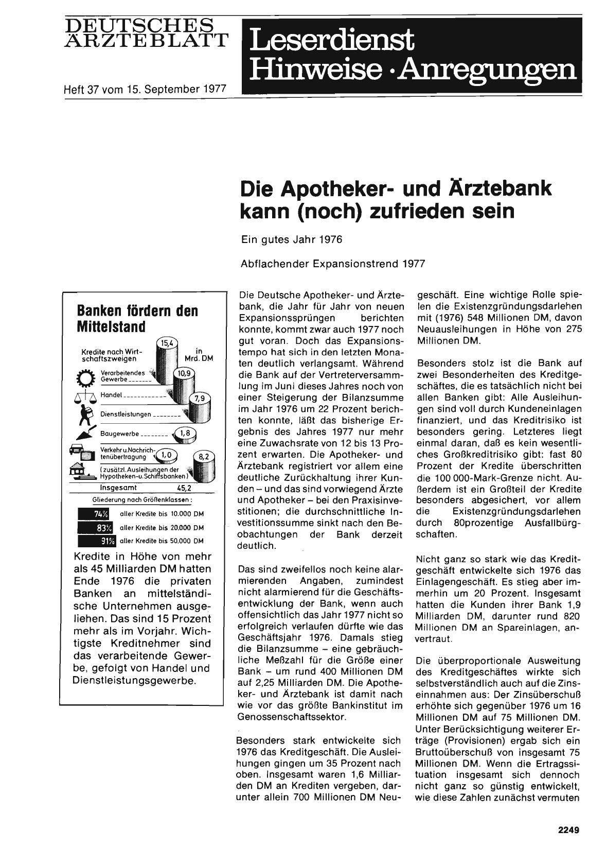 Vorschauseite 1: Die Apothekerund Ärztebank kann (noch) zufrieden sein: Ein gutes Jahr 1976 - Abflachender Expansionstrend 1977