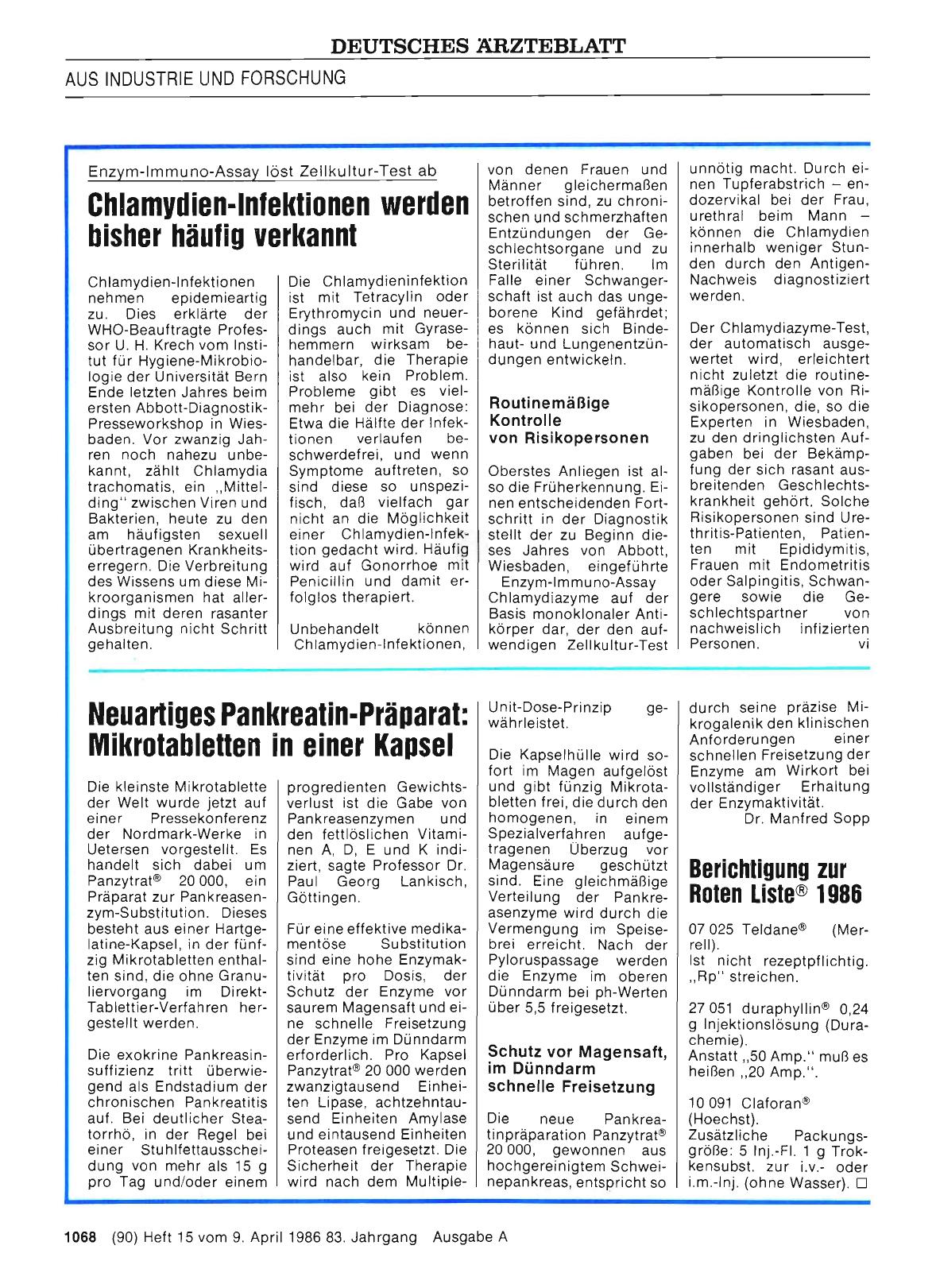 Vorschauseite 1: Berichtigung zur Roten Liste® 1986