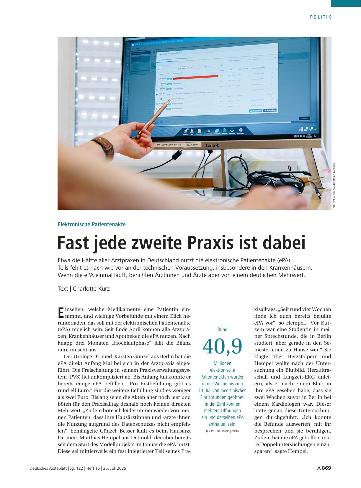 Vorschauseite 1: Elektronische Patientenakte: Fast jede zweite Praxis ist dabei