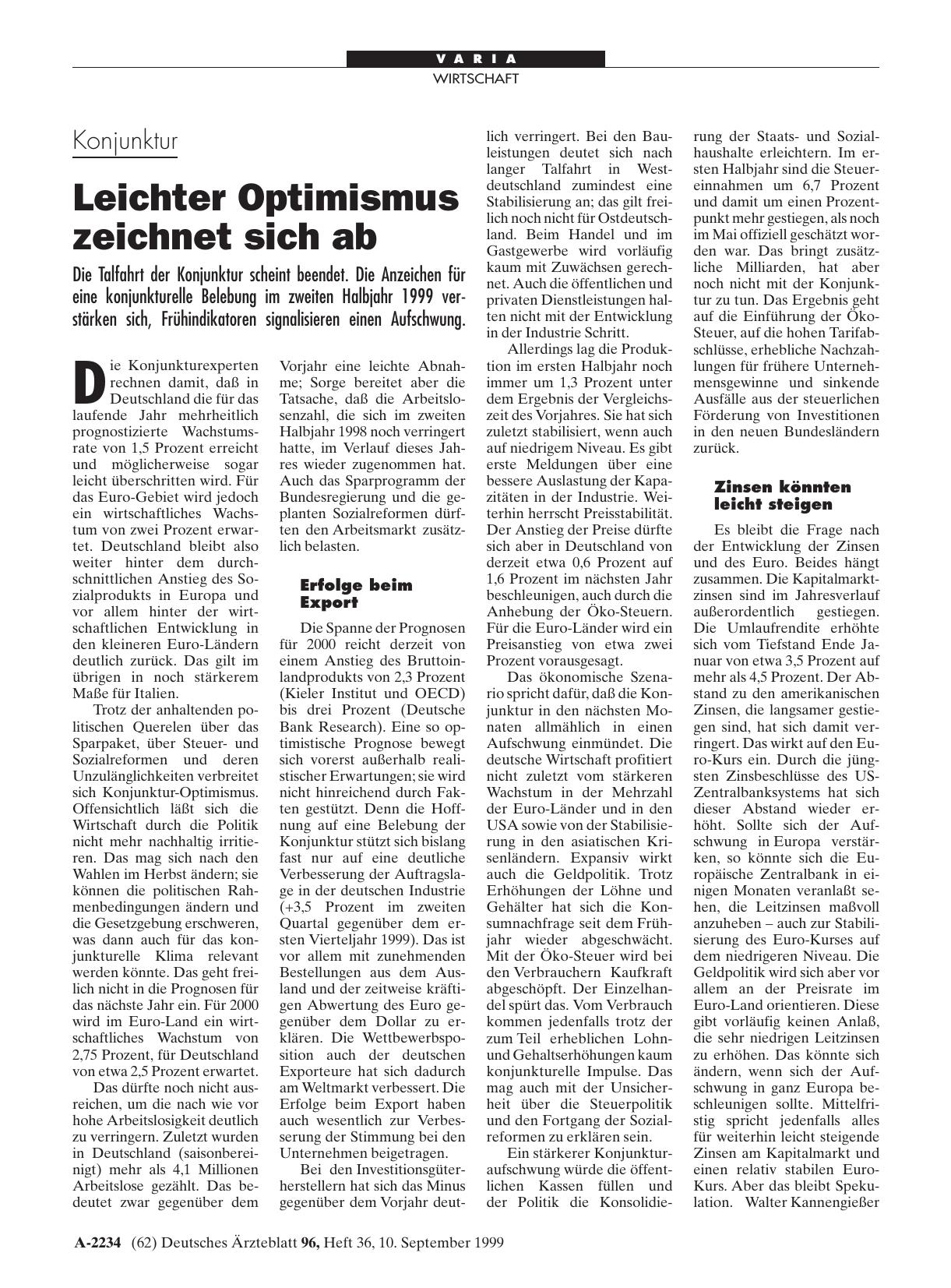 Vorschauseite 1: Konjunktur: Leichter Optimismus zeichnet sich ab