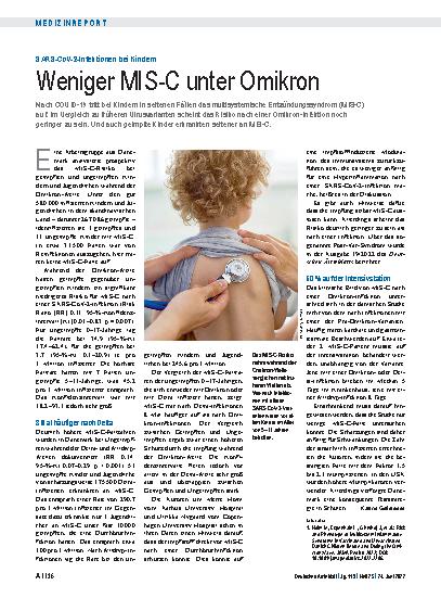 Vorschauseite 1: SARS-CoV-2-Infektionen bei Kindern: Weniger MIS-C unter Omikron