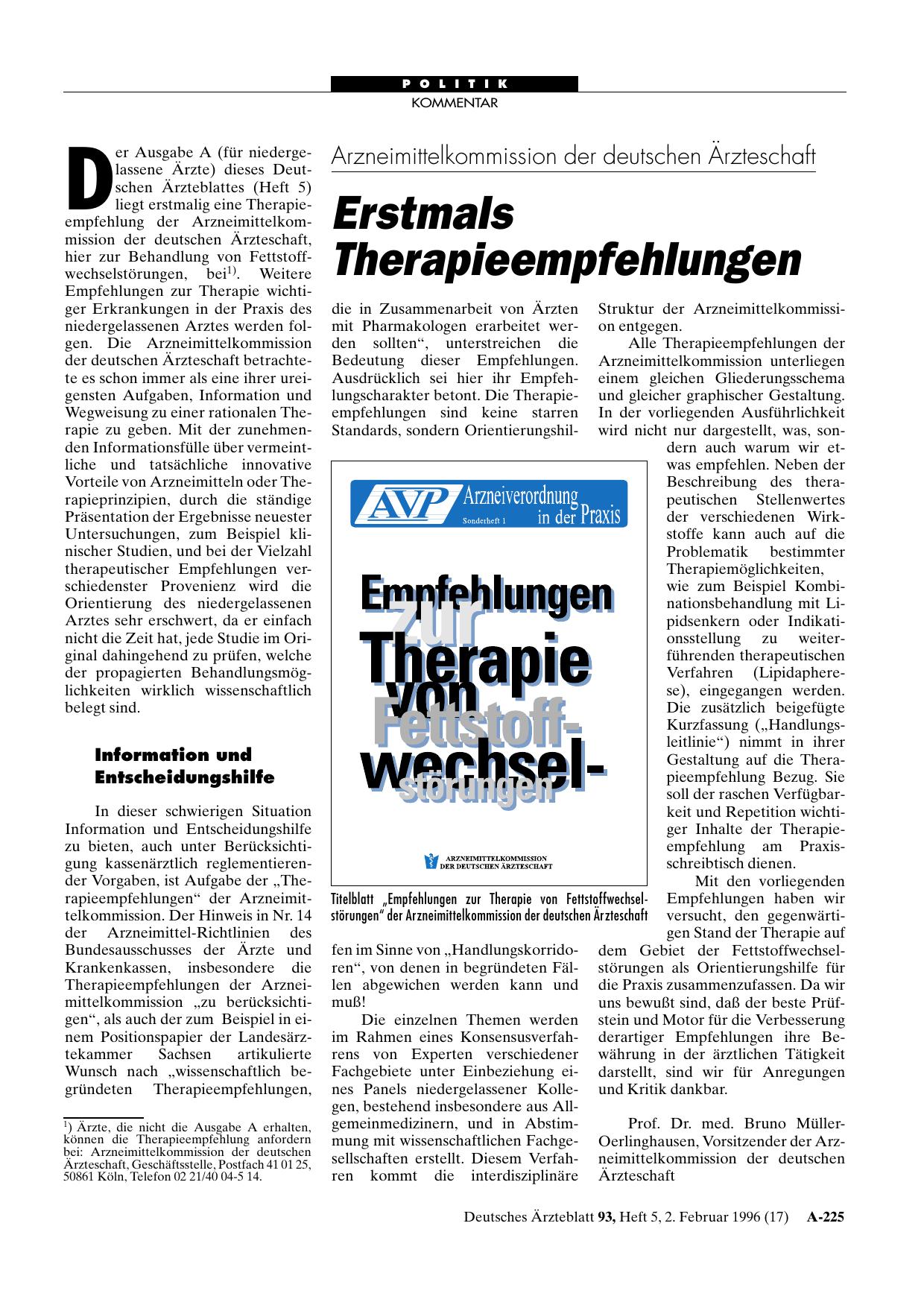 Vorschauseite 1: Arzneimittelkommission der deutschen Ärzteschaft: Erstmals Therapieempfehlungen