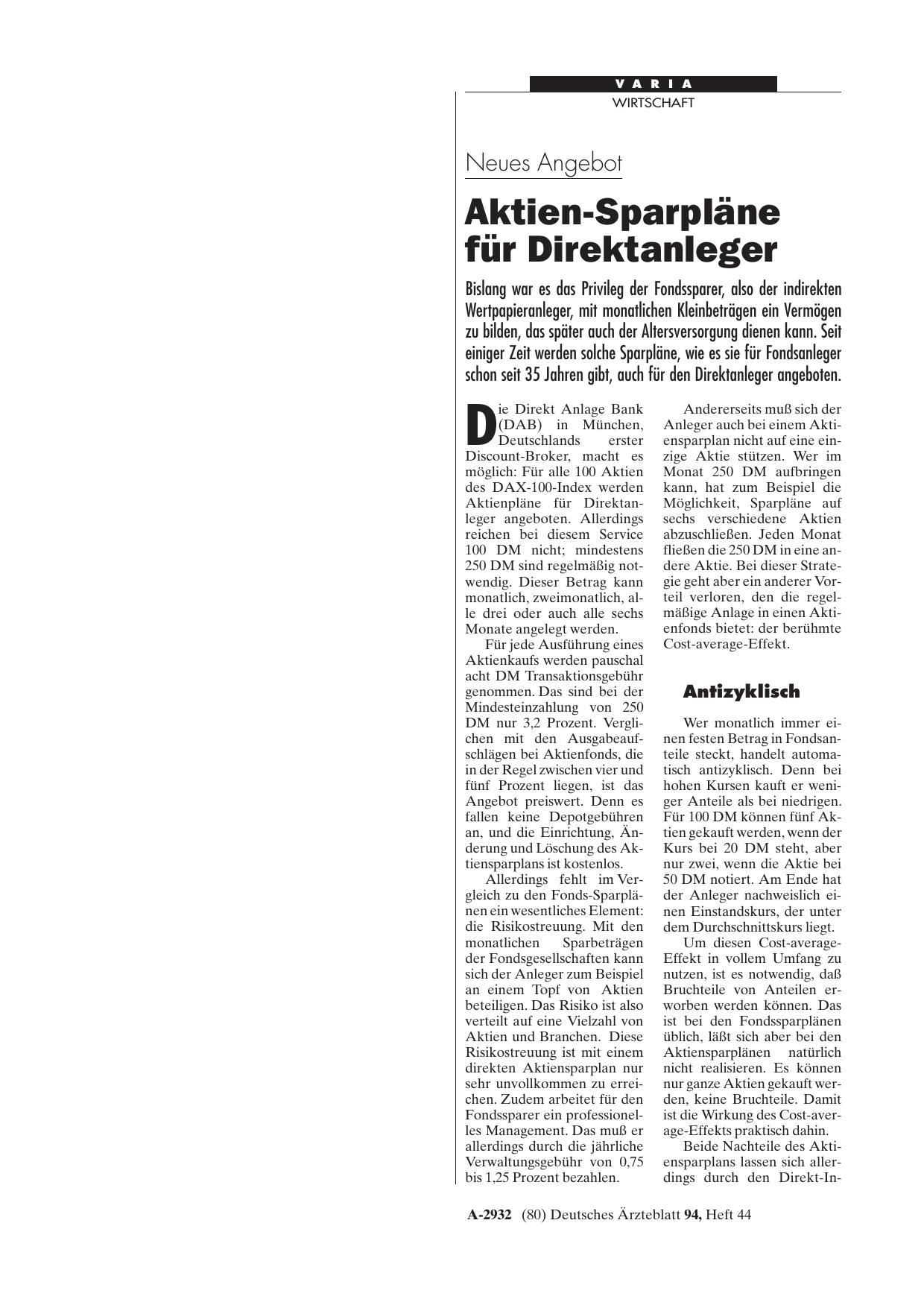 Vorschauseite 1: Neues Angebot: Aktien-Sparpläne für Direktanleger