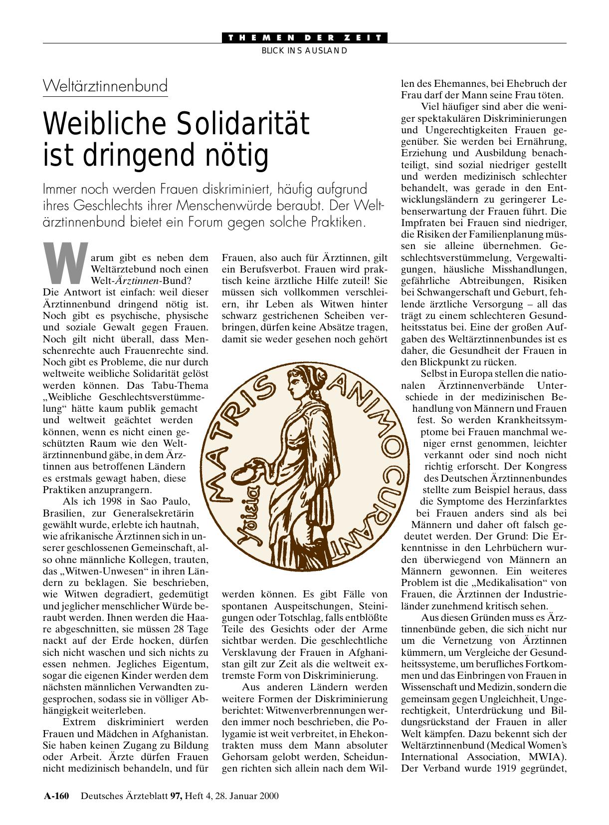 Vorschauseite 1: Weltärztinnenbund: Weibliche Solidarität ist dringend nötig
