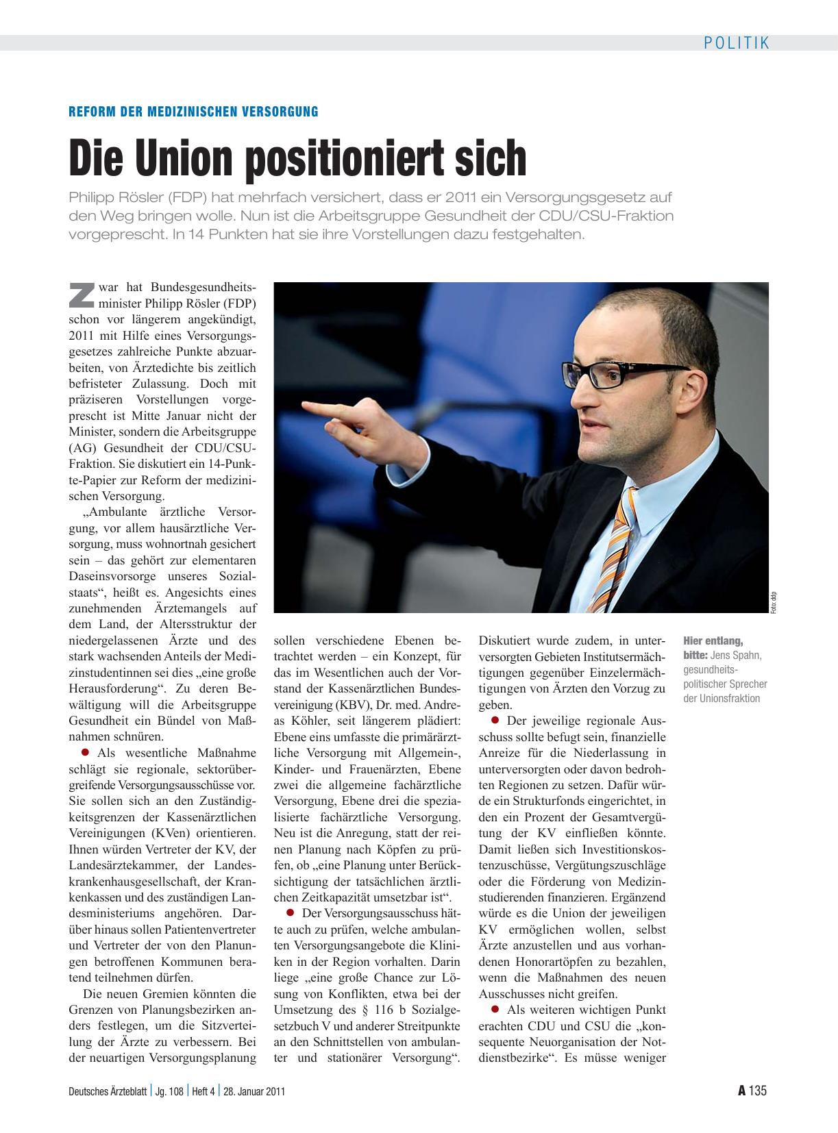 Vorschauseite 1: Reform der medizinischen Versorgung: Die Union positioniert sich