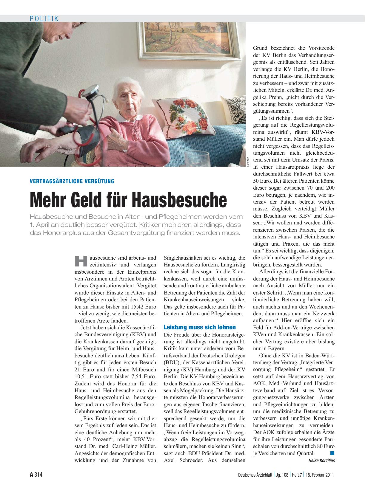 Vorschauseite 1: Vertragsärztliche Vergütung: Mehr Geld für Hausbesuche