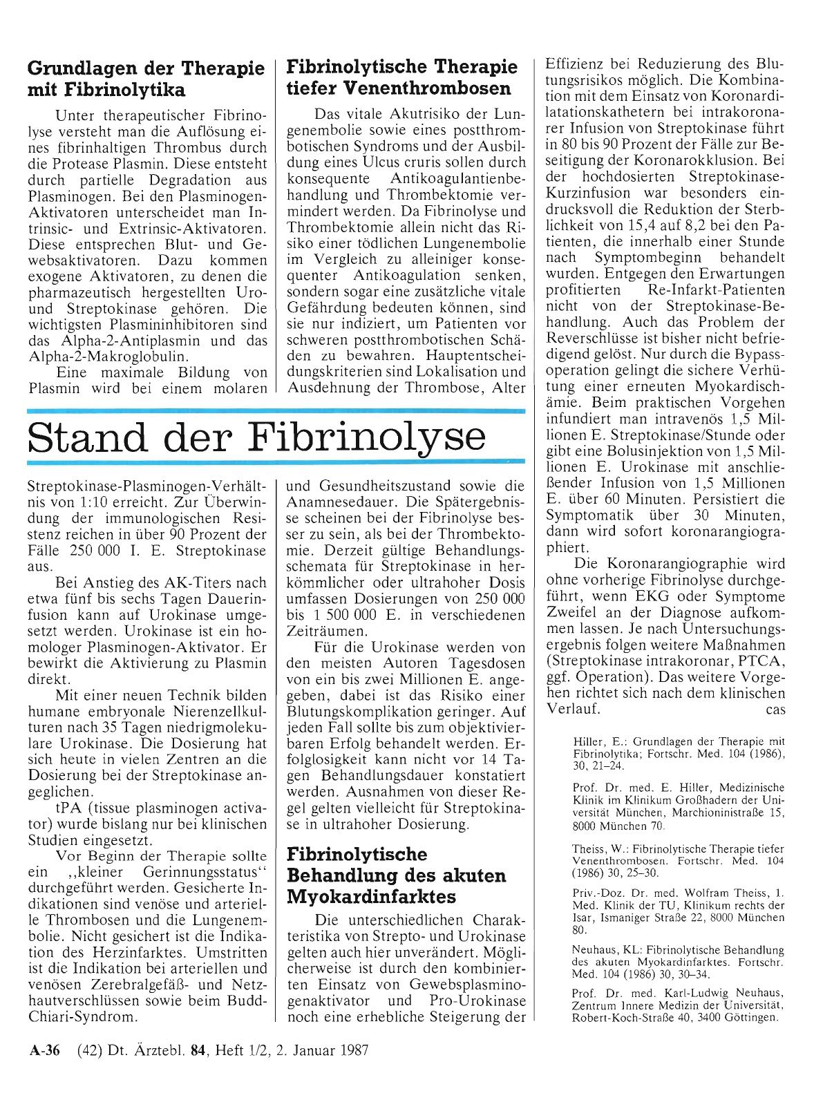 Vorschauseite 1: Stand der Fibrinolyse