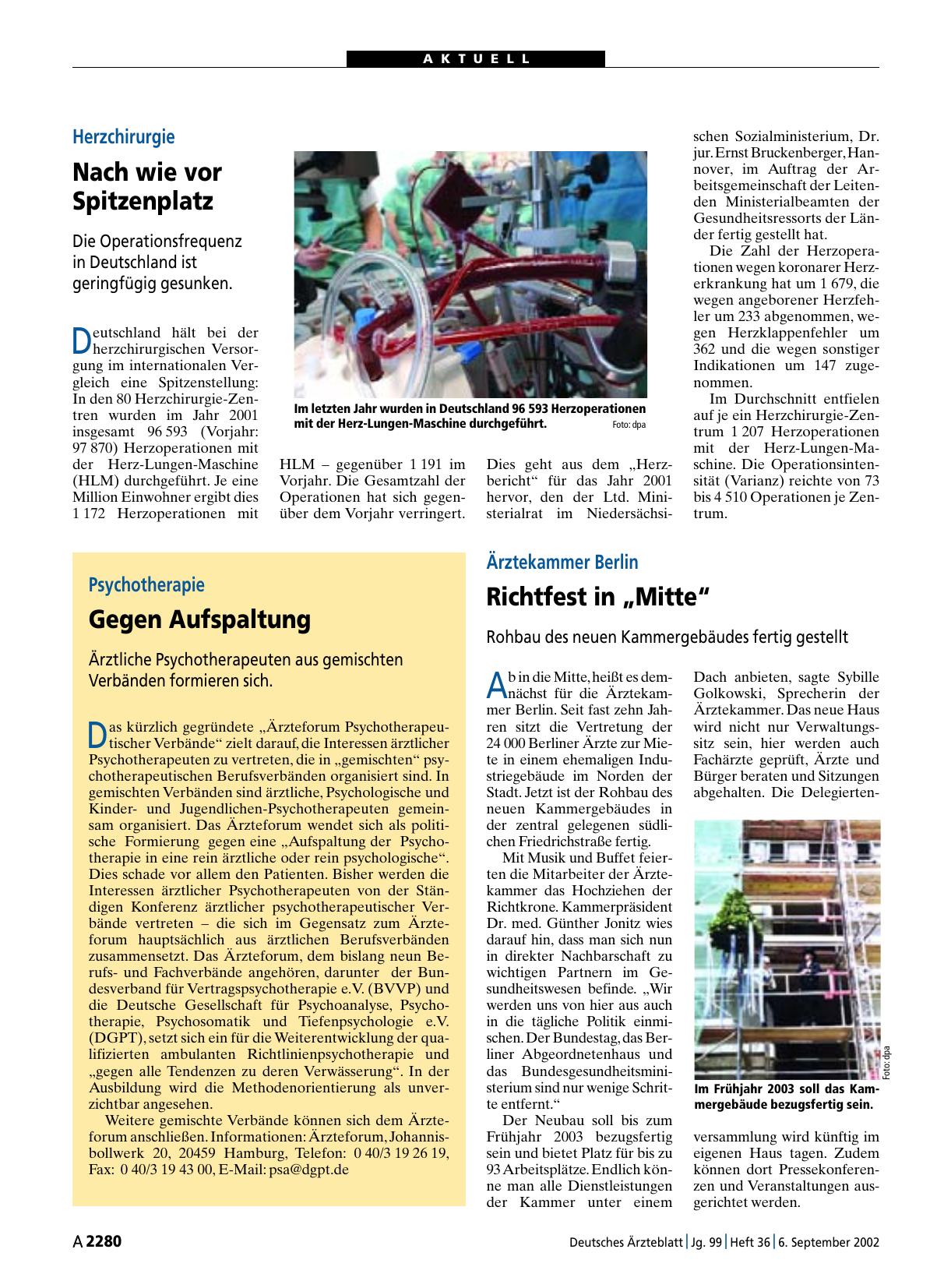 Vorschauseite 1: Herzchirurgie: Nach wie vor Spitzenplatz
