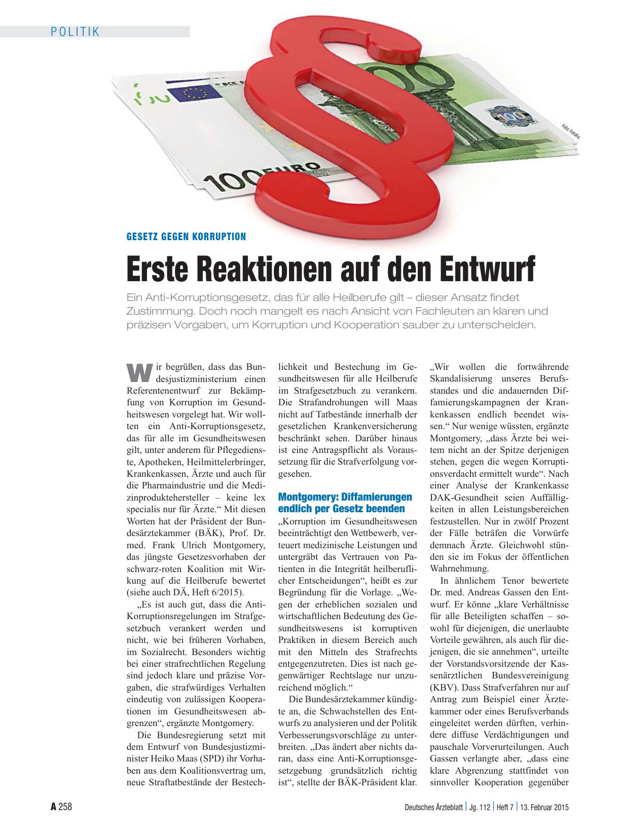 Vorschauseite 1: Gesetz gegen Korruption: Erste Reaktionen auf den Entwurf