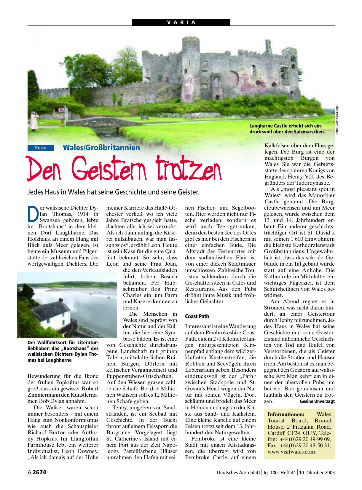 Vorschauseite 1: Wales/Großbritannien: Den Geistern trotzen