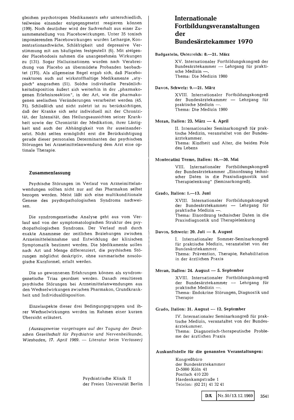 Vorschauseite 1: Internationale Fortbildungsveranstaltungen der Bundesärztekammer 1970