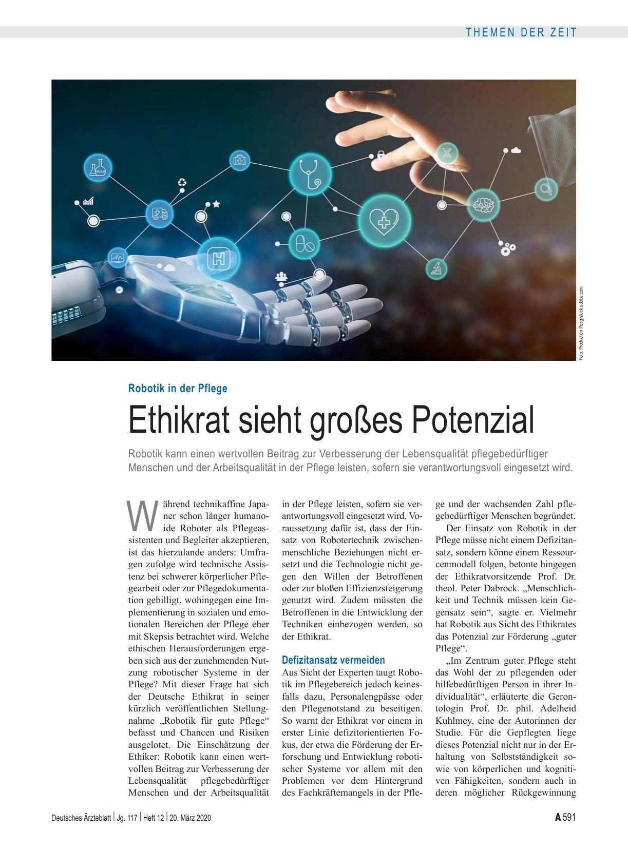 Vorschauseite 1: Robotik in der Pflege: Ethikrat sieht großes Potenzial