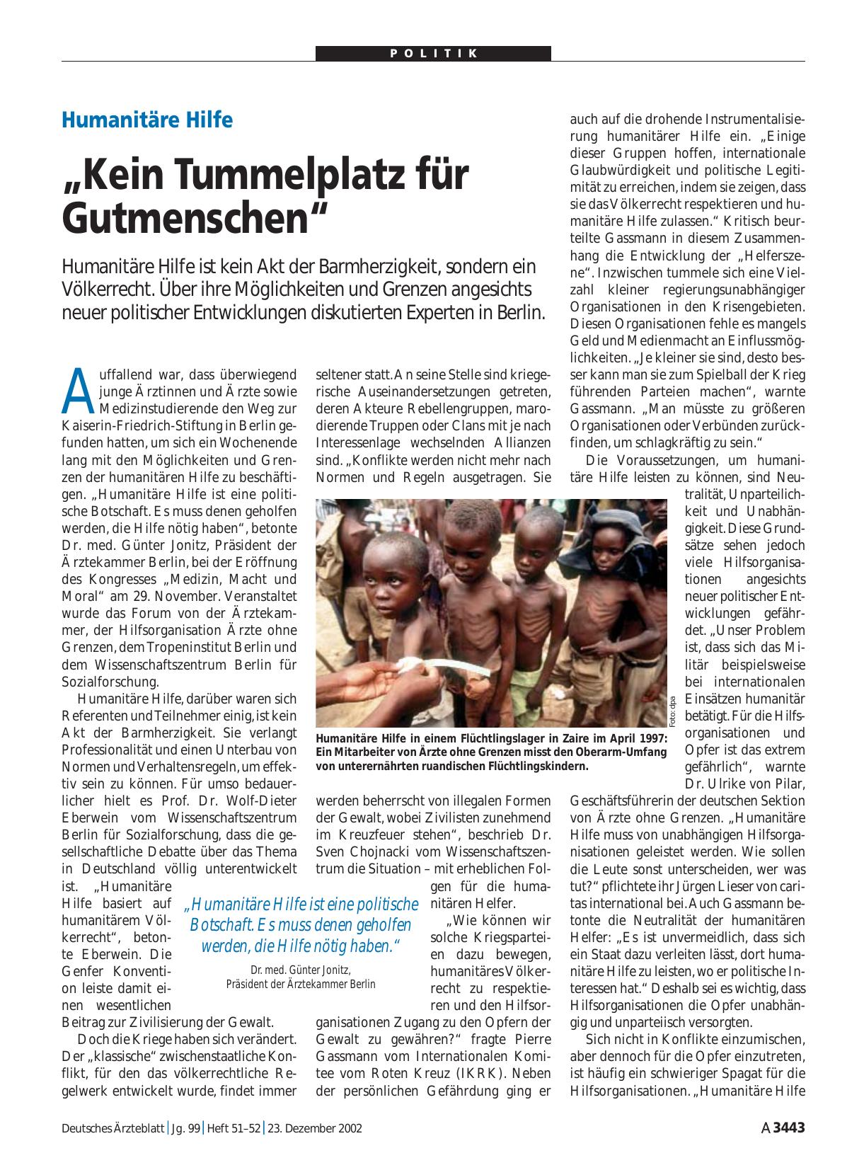 Vorschauseite 1: Humanitäre Hilfe: „Kein Tummelplatz für Gutmenschen“