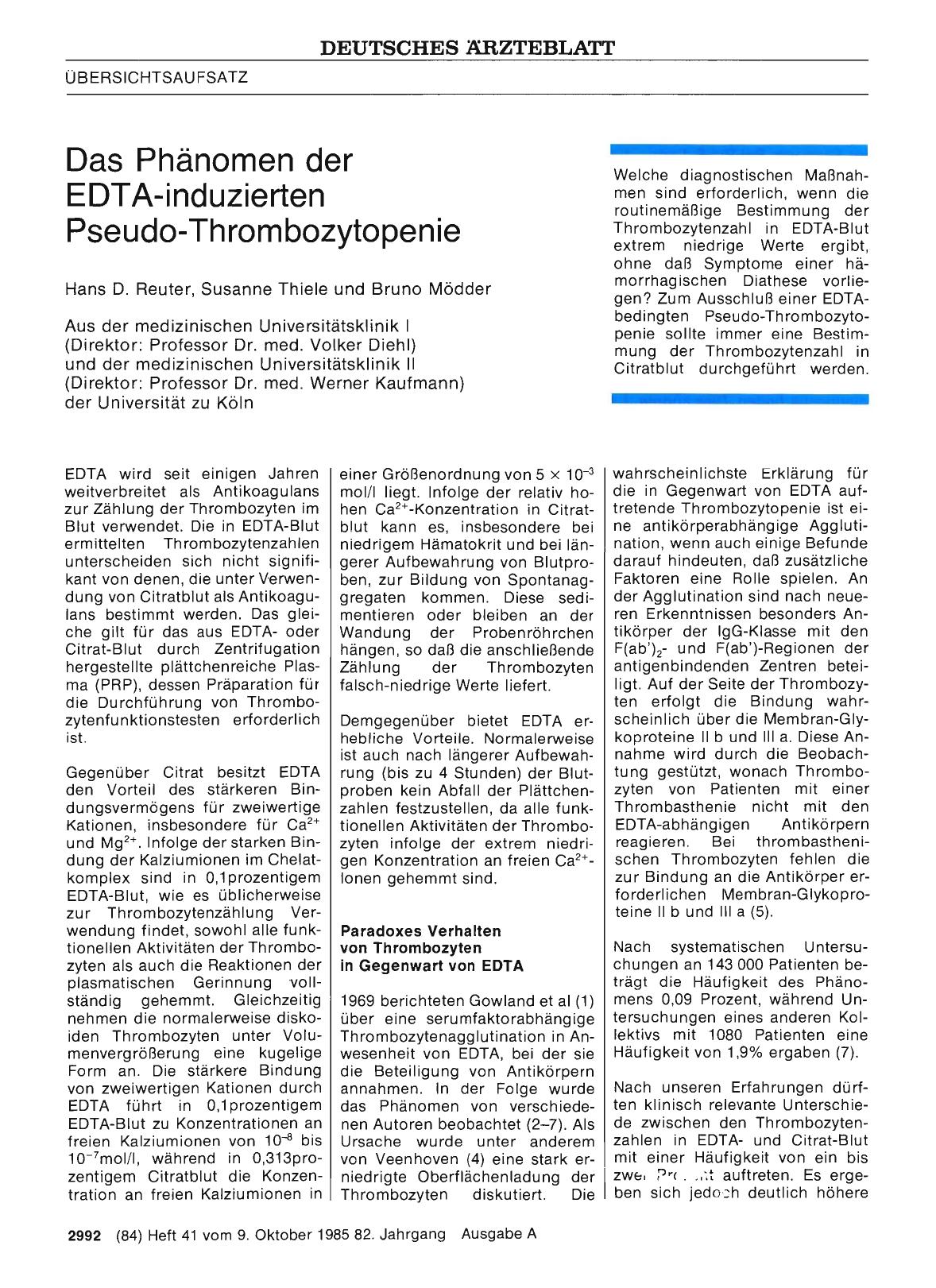 Vorschauseite 1: Das Phänomen der EDTA-induzierten Pseudo-Thrombozytopenie