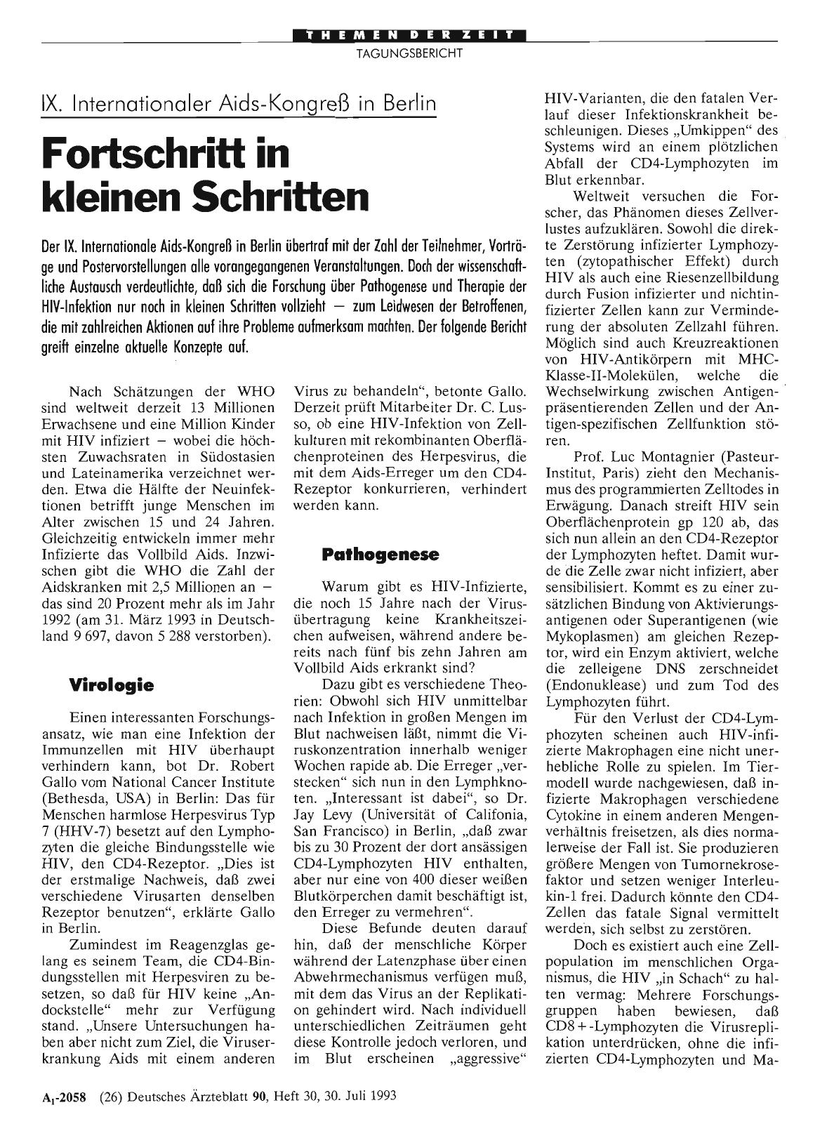 Vorschauseite 1: IX. Internationaler Aids-Kongreß in Berlin: Fortschritt in kleinen Schritten