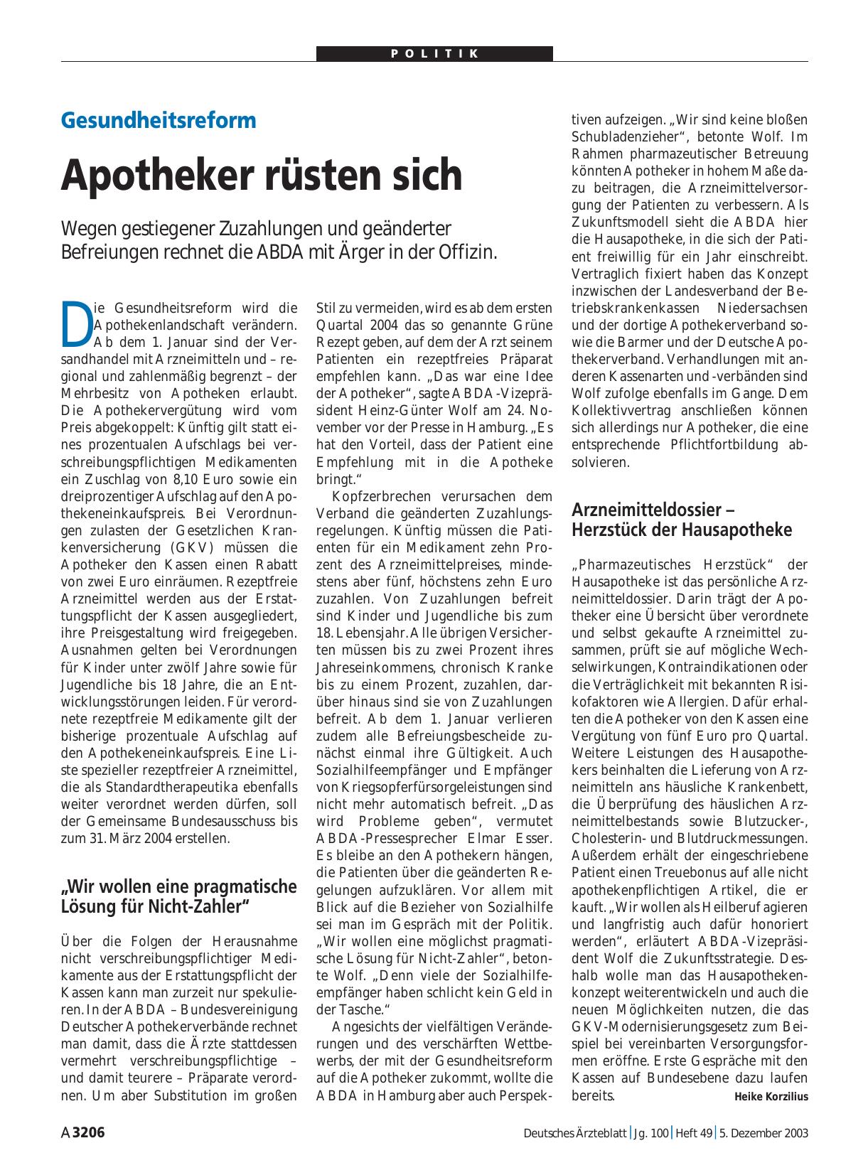 Vorschauseite 1: Gesundheitsreform: Apotheker rüsten sich